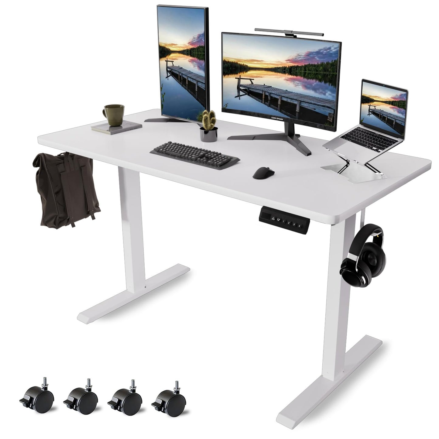 Whole Piece Standing Desk with Wheels Adjustable Height- Mobile Stand up Desk with Lockable Casters, Portable Sit Stand Desks Electric for Home & Office Workstation