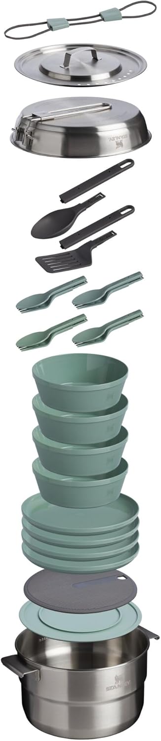 Stanley Wildfare Core 26-Piece Camp Kitchen Cook Set - 4 Qt Pot, 8" Fry Pan, 4 Table Settings | BPA-Free Essentials