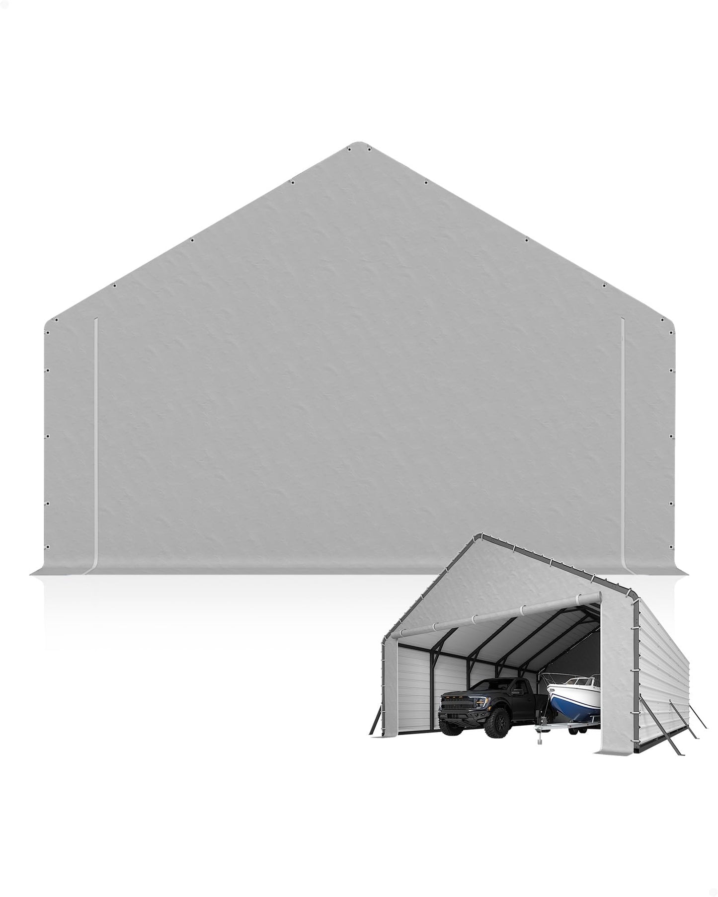 GarveeLife Heavy-Duty PE Enclosure Kit (2-Pack) for Metal Carport - 220gsm Roll-Up Zipper Door Panels for 20x25, 20x20 ft, with Ball Bungees, Gray