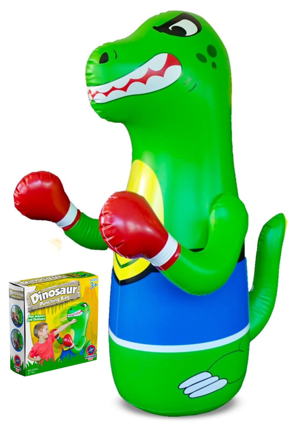 Preferred Toys 47" Inflatable Dinosaur Punching Bag for Kids - Durable Blow Up Kids Punching Bag with Bounce Back Base - Inflatable Indoor Outdoor Active Toddler Bop Play Toy - Green