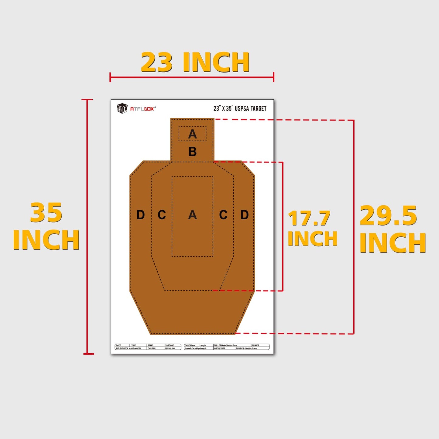 ATFLBOX 23" x 35" IPSC/USPSA Practice Paper Shooting Targets, Competition Torso Target, Paper Silhouette Shooting Target, Suitable for Pistol, Rifle, Handgun, shotgun shooting range training (10 PACK)