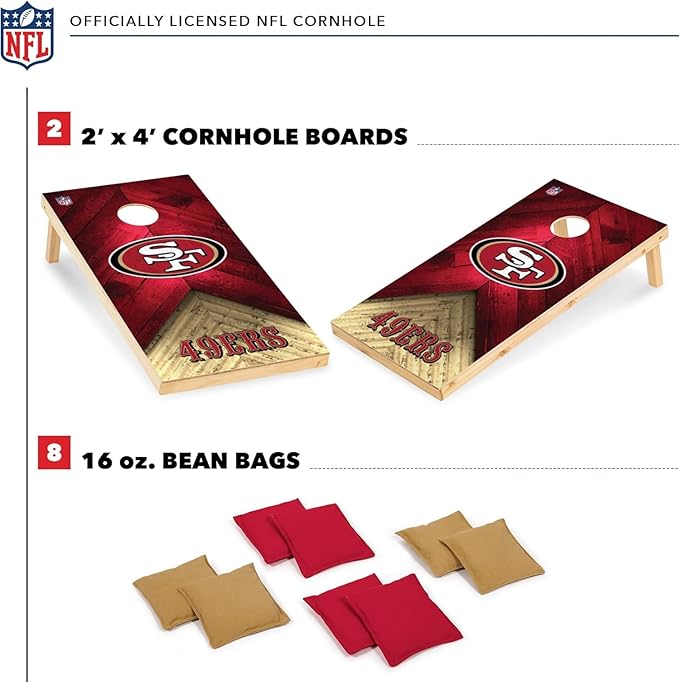 NFL Football 2' x 4' Regulation Size Solid Wood Cornhole Set with Direct Print HD Team Graphics Great Gift for Any Football Fan! Bean Bag Toss Family Outdoor Game