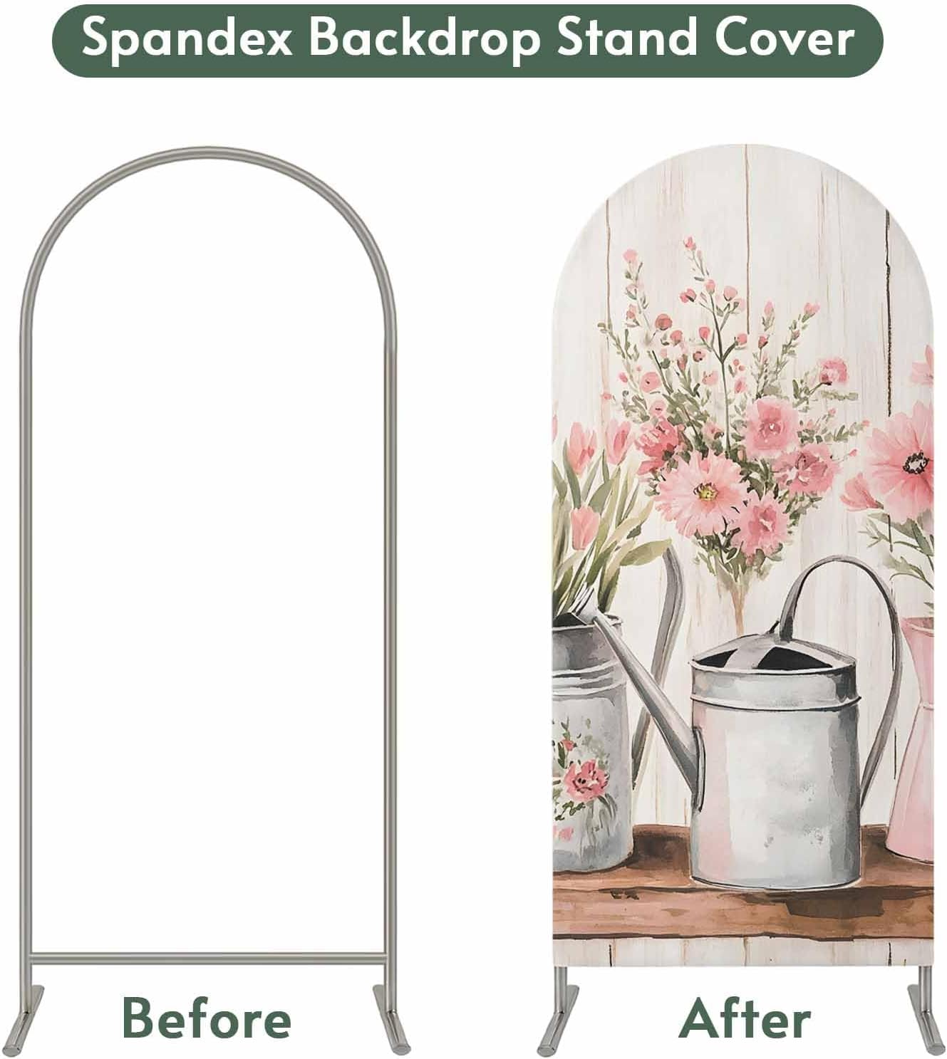 Jnbasdffb 7.2 Pink Spring Floral Wedding Arch Cover, Stretchy Spandex Arch Backdrop Stand Covers FT, Modern Oil Painted