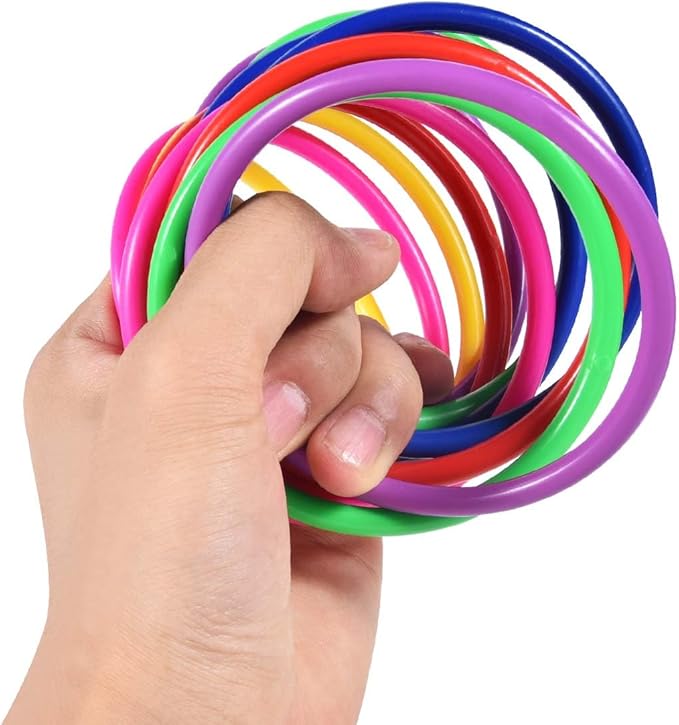 OBTANIM 12 Pcs Plastic 3 Inch Ring Toss Game for Kids and Outdoor Toss Rings for Speed and Agility Practice Game, Random Colors