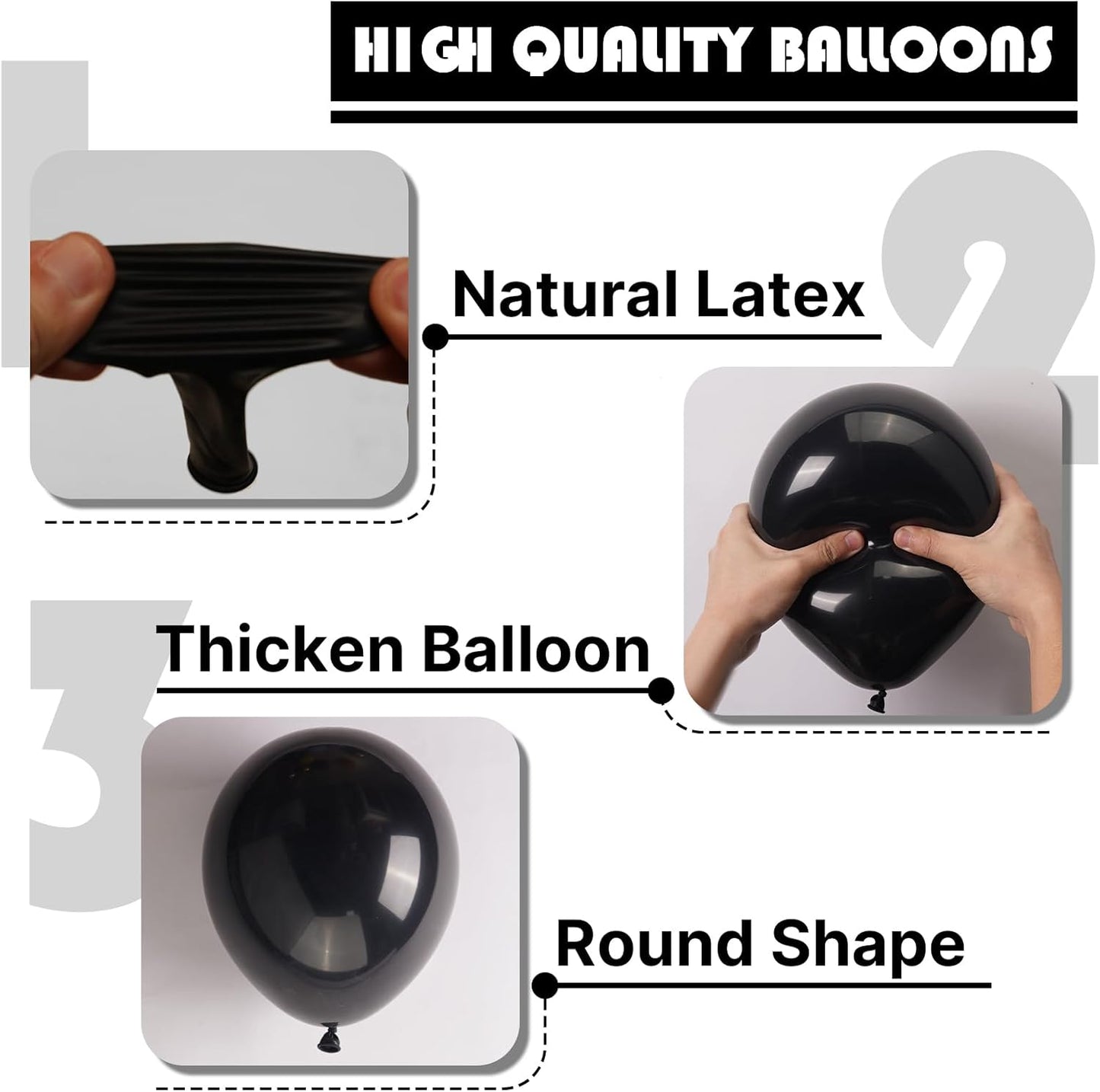PartyWoo Black Balloon Arch Kit - 145 Pcs in 5-18 Inch Sizes for Baby Showers, Birthdays & Anniversaries