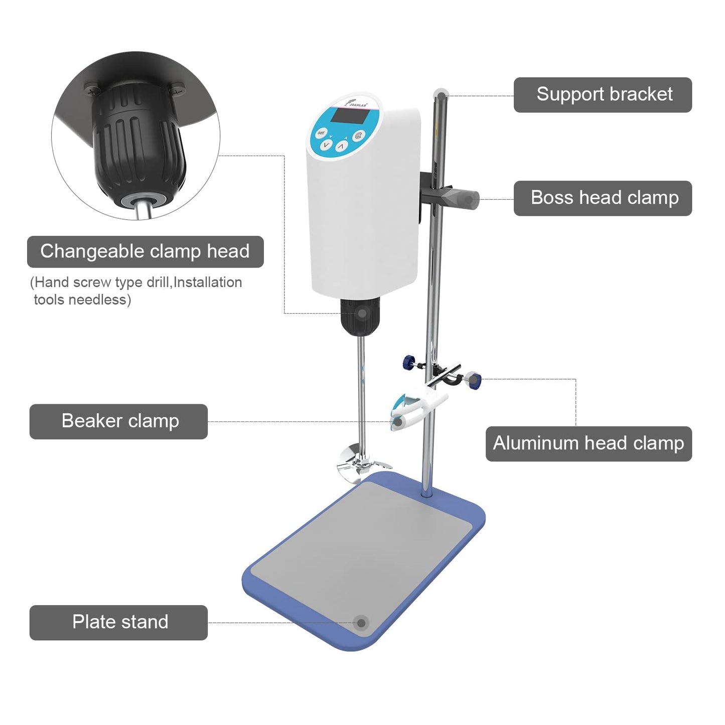 JOANLAB Digital Overhead Stirrer Mixer 10L Electric Laboratory Industrial Liquid Mixer Stirring 10,000mPa.s,100-2000RPM Adjustable