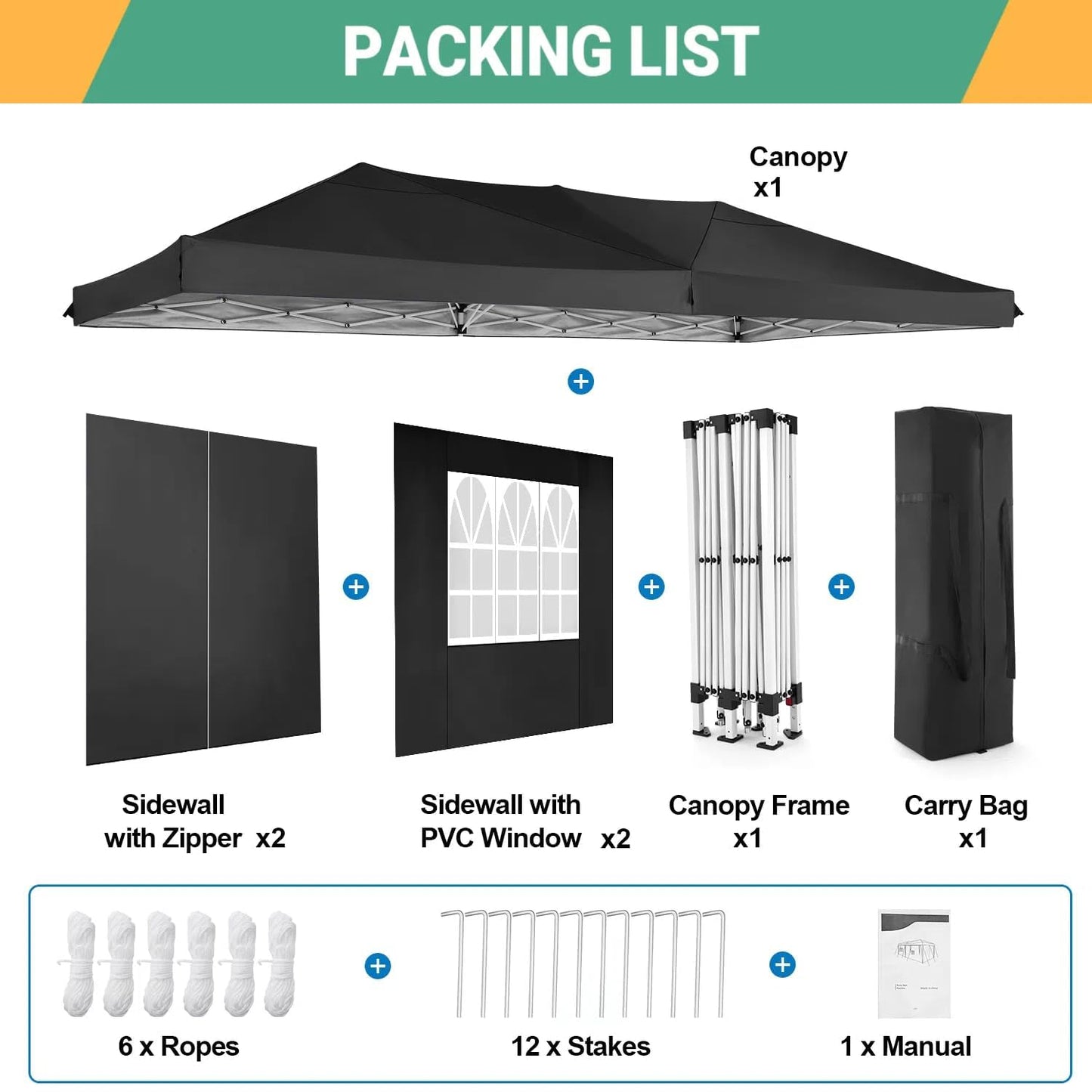 COBIZI Canopy 10x20 Pop Up Canopy Tent with 6 Sidewalls Outdoor Party Tent 10x20 Waterproof Commercial Instant Shelter UPF 50+ Portable Gazebo Wedding Tents for Parties Car Port Vender Events(Black