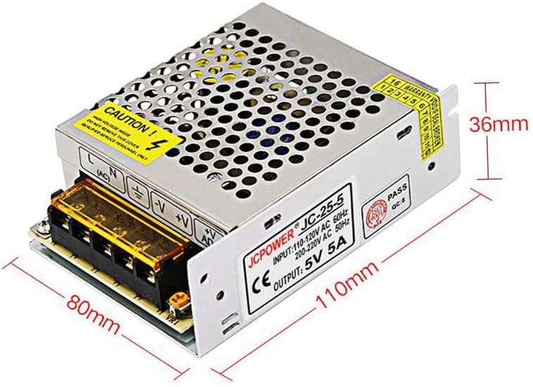 Velain 5V 5A Supply,25W Power Universal Regulated Switching Power Converter Adapter Transformer for LED Strip