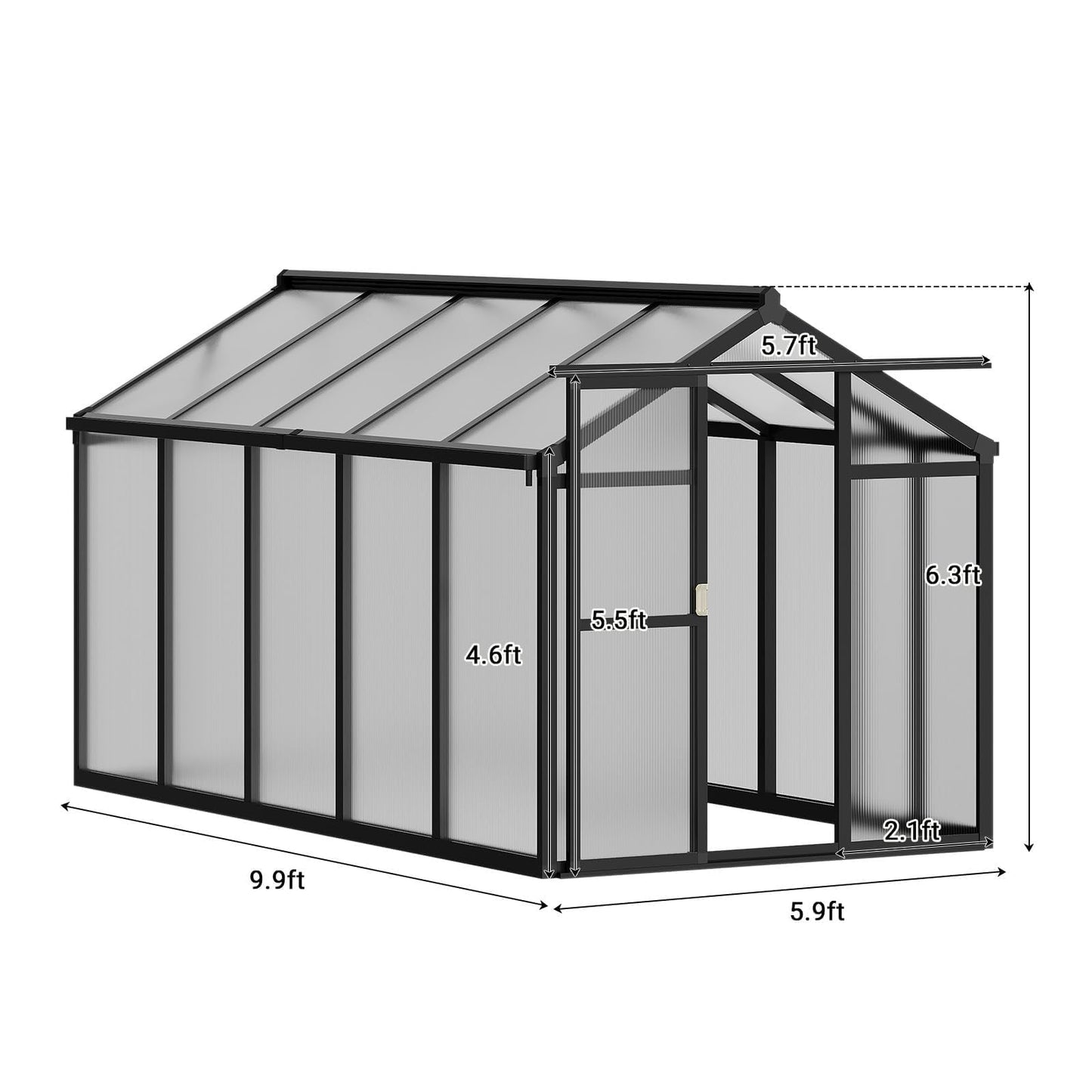 6x10 ft Outdoor Polycarbonate Greenhouse, Durable Aluminum Frame with Lockable Door, Adjustable Roof Vent, Ideal for Backyard, Patio, or Garden, All-Weather Green Houses for Outside Plant Growing