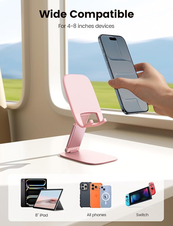 Lamicall Pink Desk Accessories for Women, Pink Office Supplies Desk Home Vanity Decor, Cute Rose Gold Phone Stand Holder for iPhone, 4-8'' Phone, Gifts for Teens Girls Boys Adults Women Men Mom Wife