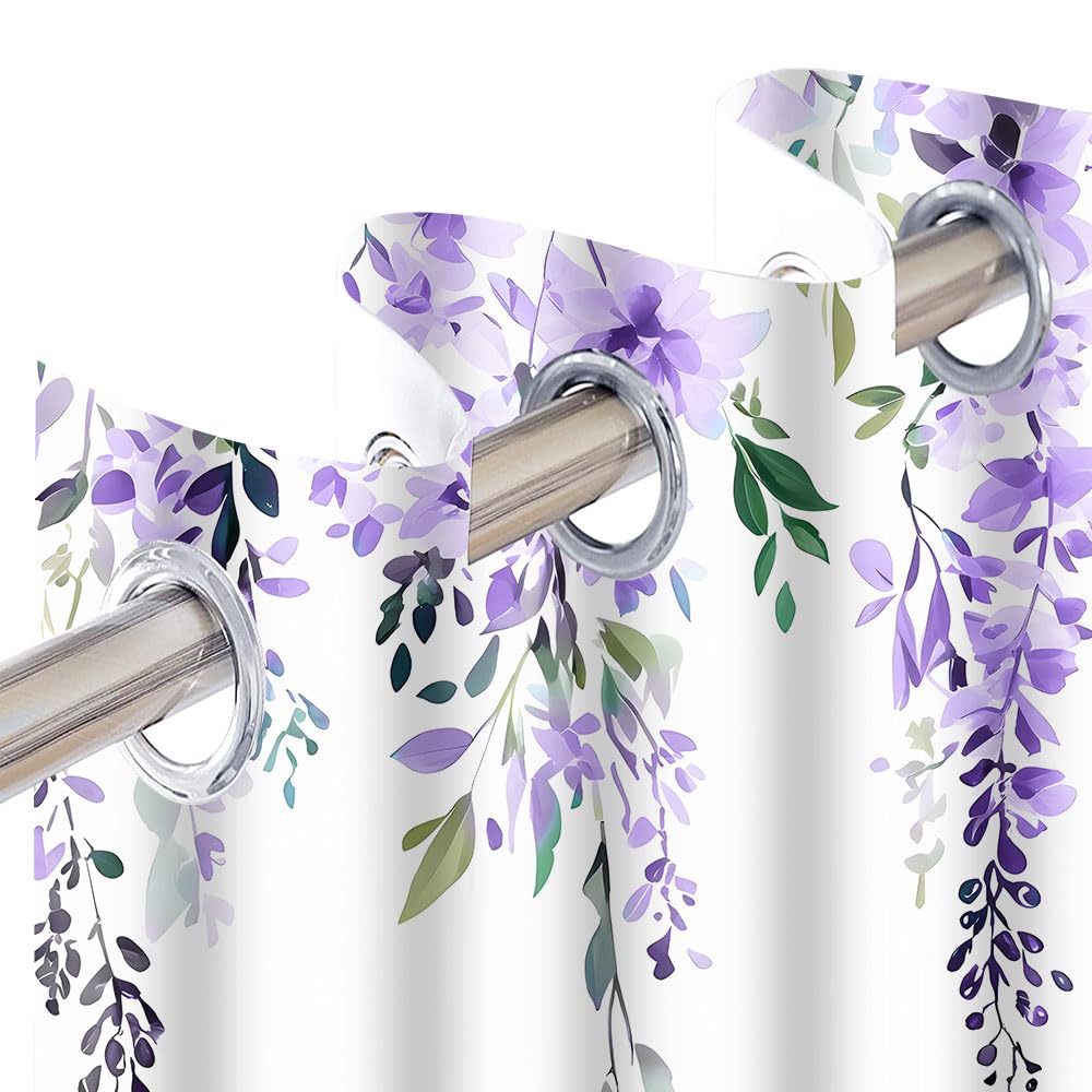 EOTDMS Purple Watercolor Floral Curtains 84 inches Long, Botanical Leaves Vine Wisteria Flowers Rustic Farmhouse Curtains, Blackout Window Treatment Drapes for Bedroom Living Room 52x84inch, 2 Panels
