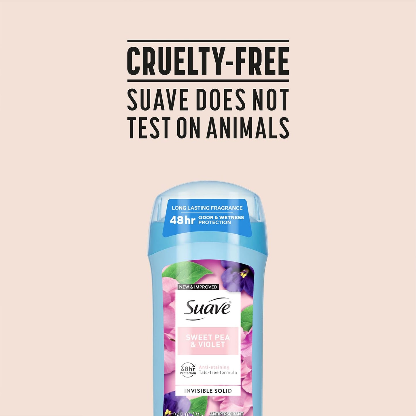 Suave Antiperspirant Deodorant for Women, Sweet Pea & Violet 3-Pack – Anti-Staining Invisible Solid Sticks, Talc-Free, 2.6 Oz Ea