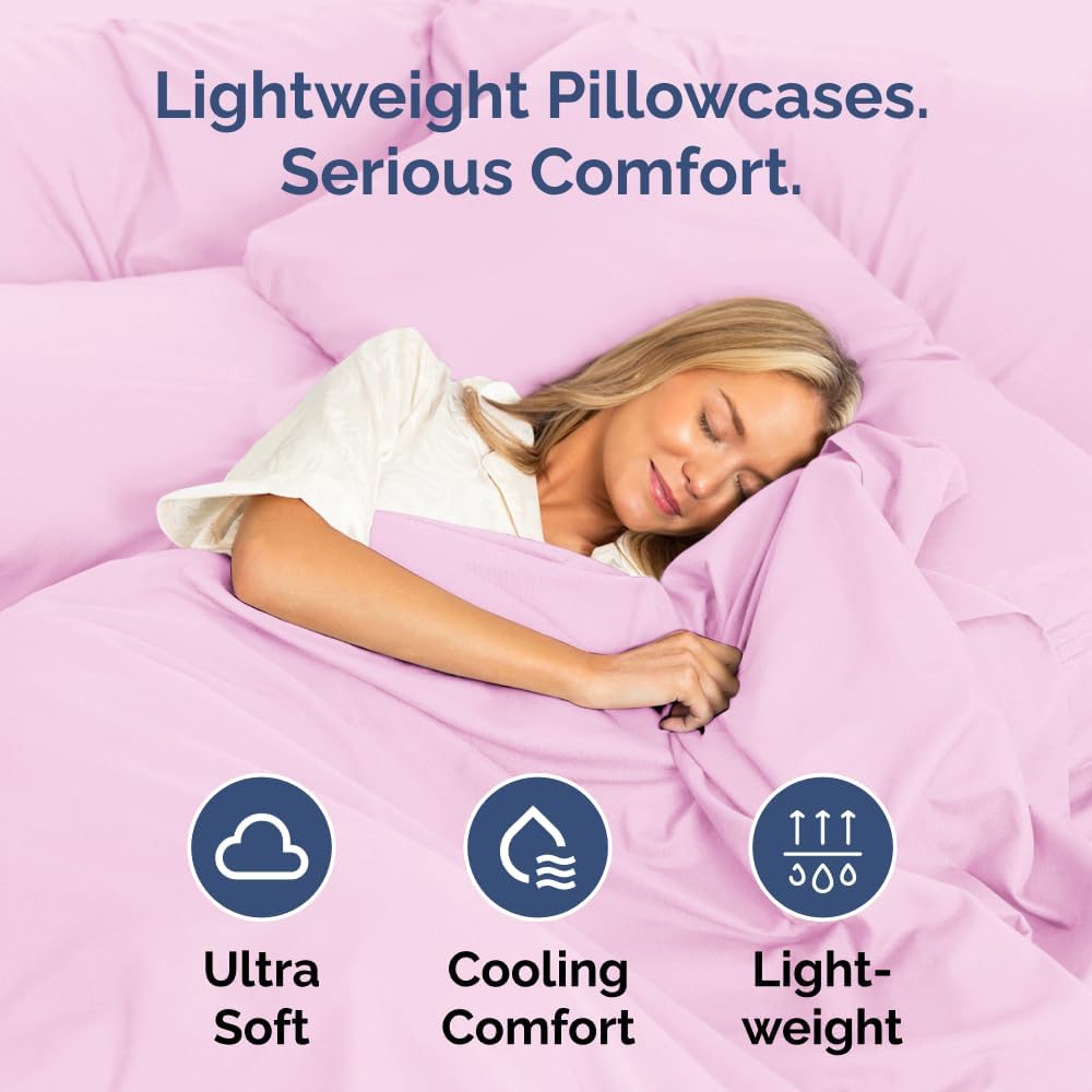 Skiennix Body Pillowcases Set of 4 | Soft, Breathable 20x54 Long Pillow Covers - Machine Washable, Fade-Free (Light Pink)