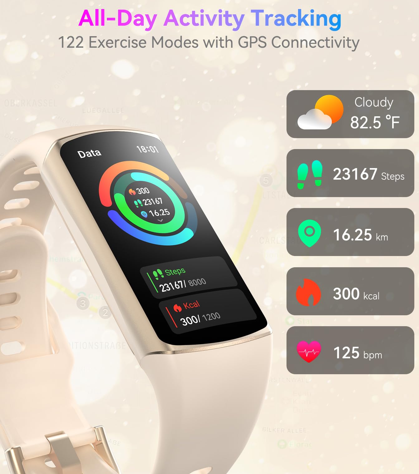 Smart Watch Fitness Tracker with 24/7 Heart Rate, Blood Oxygen Blood Pressure Monitor Sleep Tracker 120 Sports Modes Activity Trackers Step Calorie Counter IP68 Waterproof for Andriod iPhone Women Men