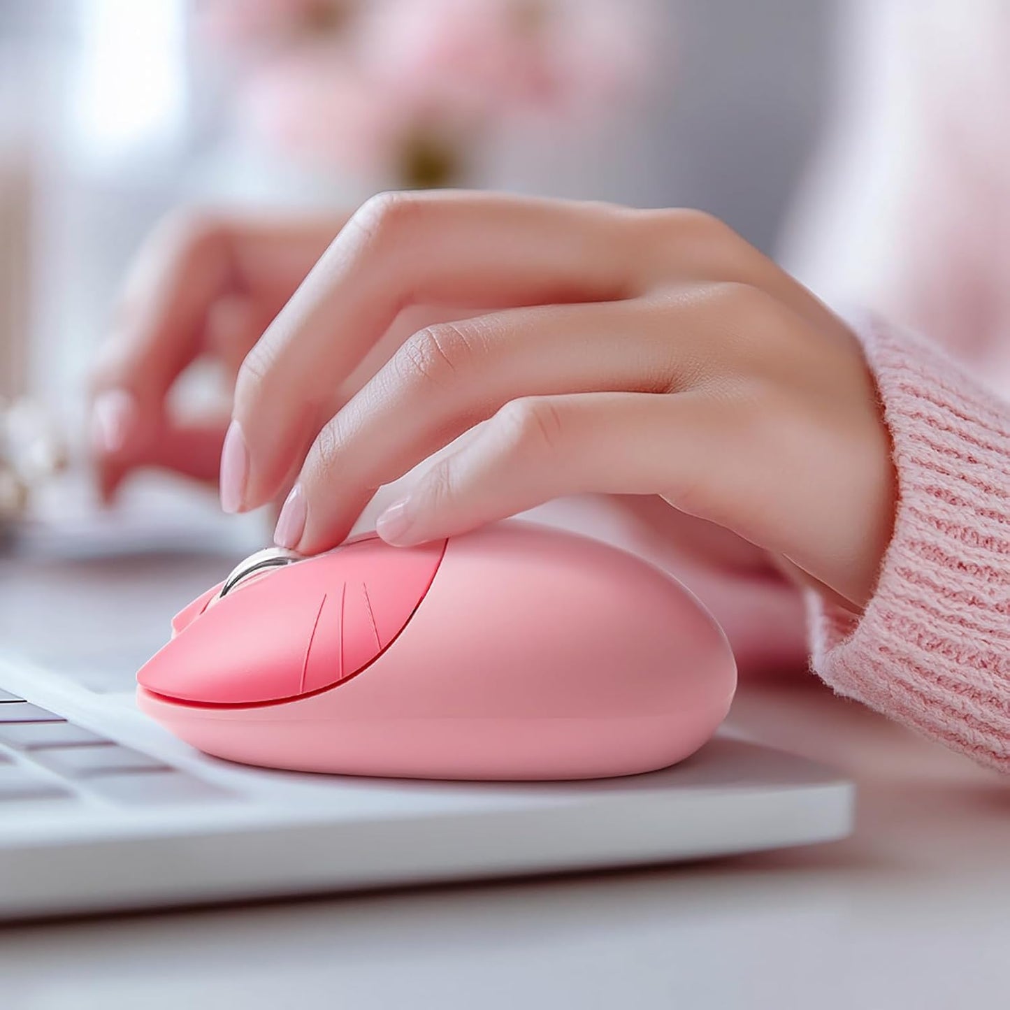 Lomiluskr 2.4G Cute Cat Wireless Mouse, Lightweight Soundless Mice, Wireless Mice, Candy Colors, Kawaii Mouse for Girls