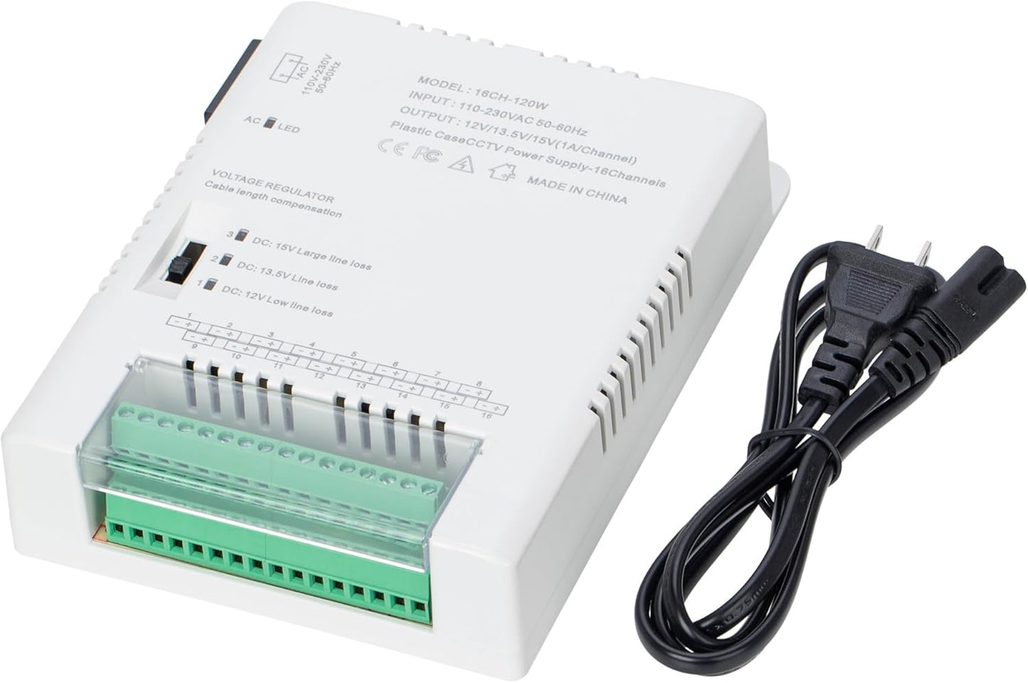 XENOCAM 16 90V-264VAC 12V-13.8-15VDC (HD16C120W) Channel CCTV Camera Power Supply Distribution Power Supply Input