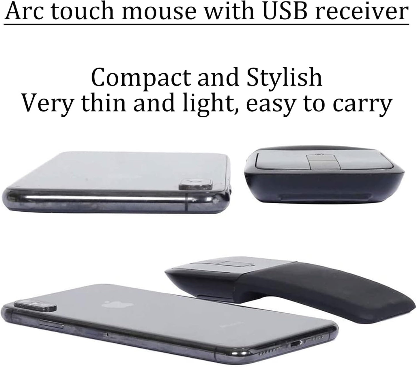 WUDEMWWFE Bluetooth Arc Mouse Foldable Slim and Portable Mini Wireless Computer Travel Mouse Folding Optical Touch Mice