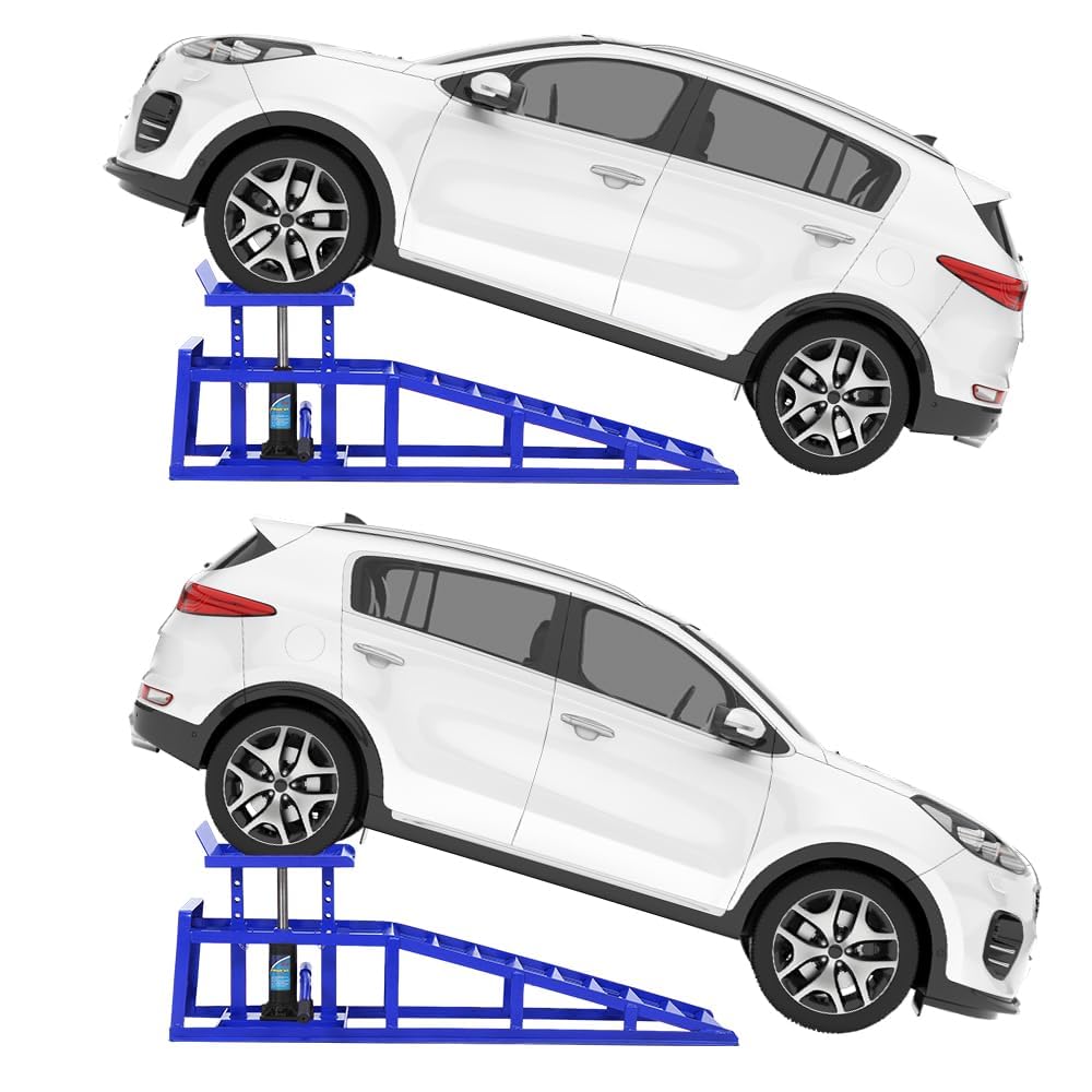 5 Ton Hydraulic Car Ramps, 2 Pack Heavy Duty Adjustable Lift Ramps with Safety Lock, Low Profile Steel Service Ramp, 11000 Lbs Capacity, 11.6"–16.2" Height for Car, Truck, SUV, Garage - Blue