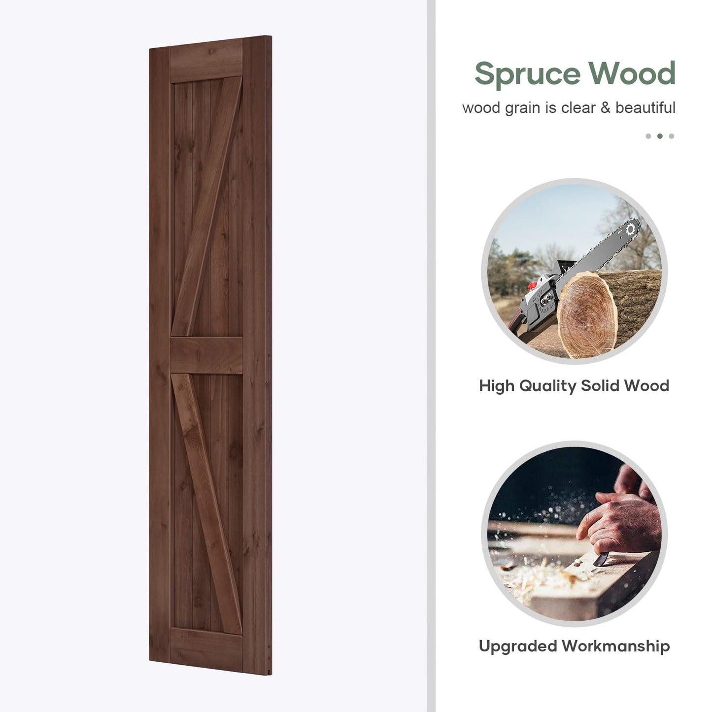 ROYMELO 48x84 inch (Double 24×84 inch Door) Sliding Barn Wood Door Slab with 8ft Hardware Kit and Handle, Coffee, K Shape, Simple DIY Assembly