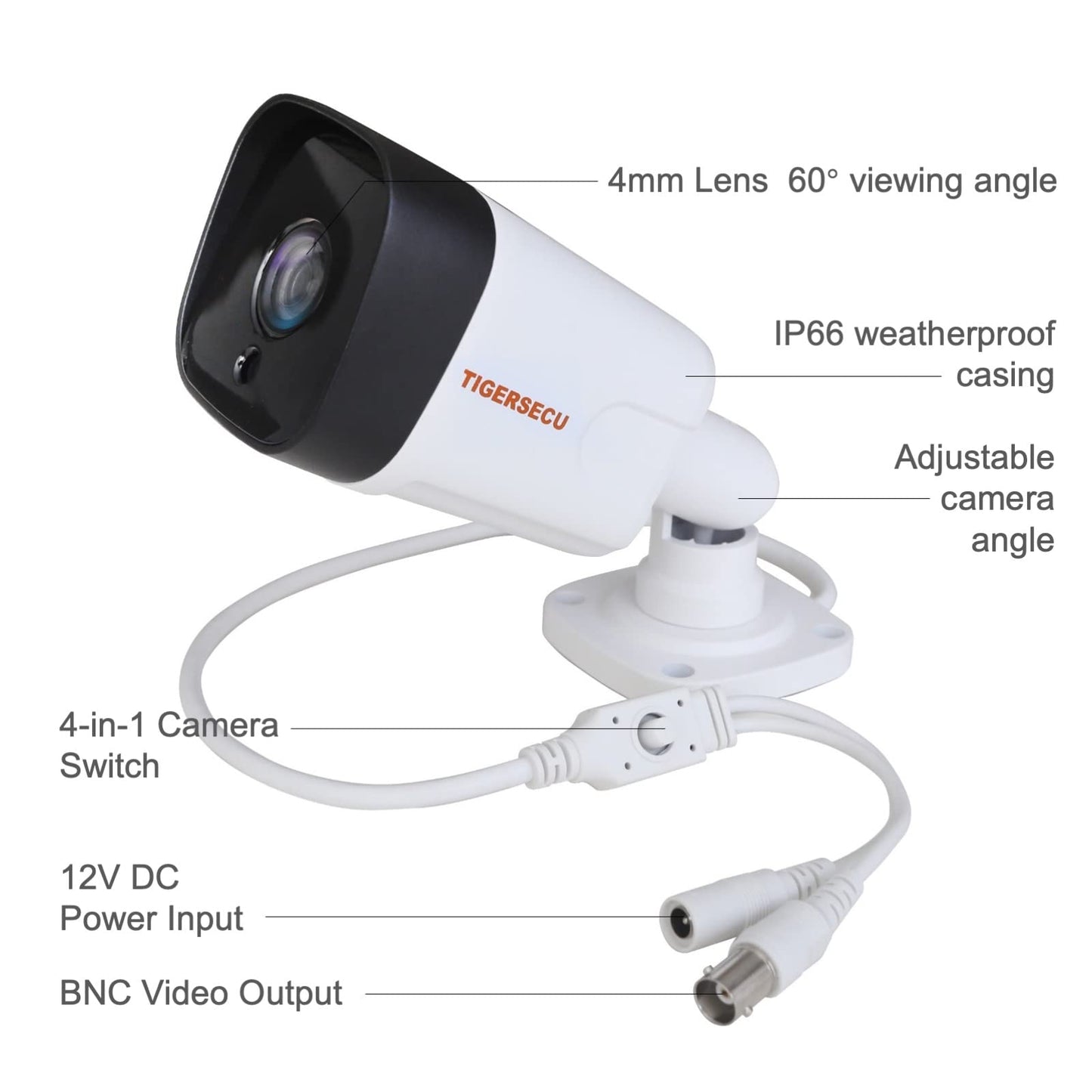 TIGERSECU 5MP Metal Long Range Security Camera for TVI, CVI, AHD, CVBS DVRs, Weatherproof for Indoor/Outdoor Use, Hybrid 4-in-1 with OSD Switch (Power Supply and Coaxial Cable Sold Separately)