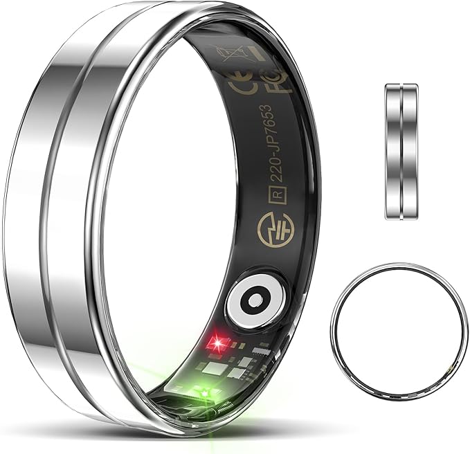 Ultra-Thin Smart Ring for Women Men,Sleep Tracker Ring with Heart Rate, Waterproof Fitness Ring for Activity Monitoring/Steps/Calories,No Subscription Fee,for iSO & Android (Silver,8#)