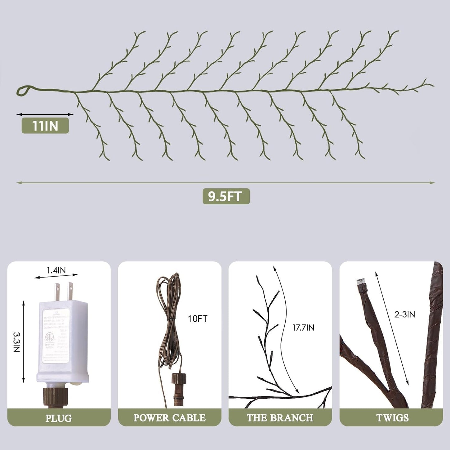 CAMANTU Willow Vine Lights, 160 LEDs, 9.5 ft, Remote Control, 8 Modes, Indoor Christmas Decor, Brown
