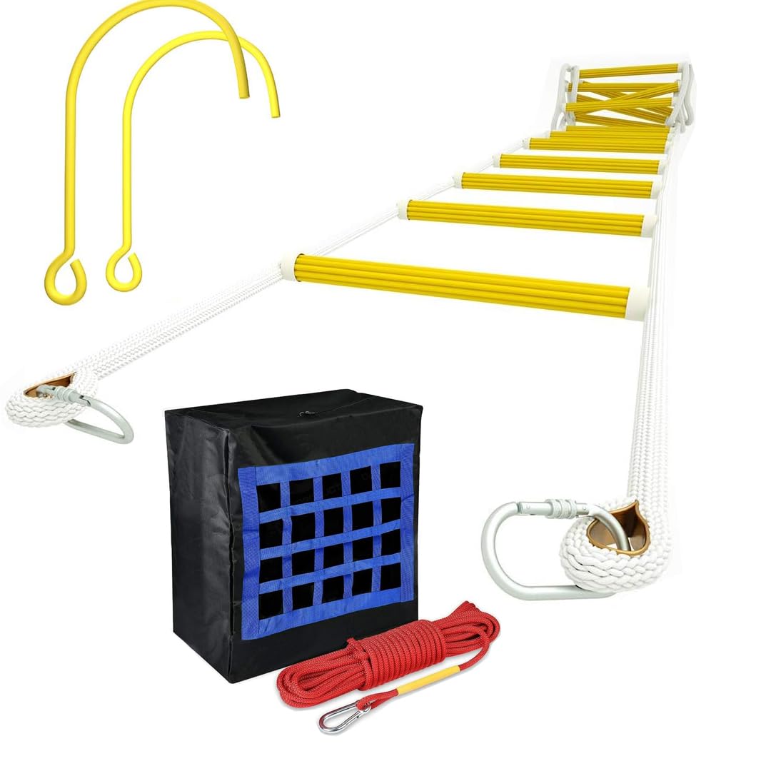 ISOP Fire Ladder 2 Story Window 13ft (4m) with Window Hooks and Emergency Escape Bag for Pets up to 100 Pounds - Rope 50ft Included