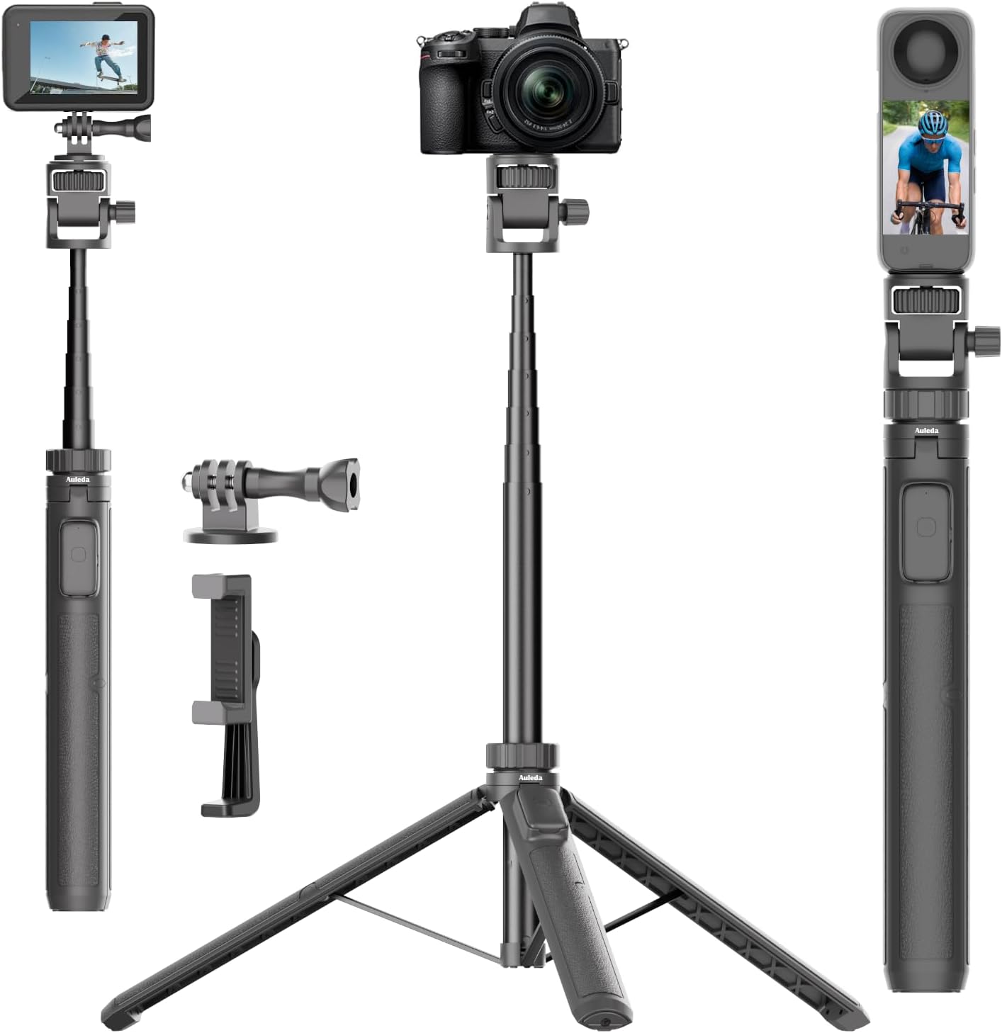 Auleda 70" Insta360 Selfie Stick Tripod for Gopro Action Camera, Lightweight Phone Tripod Stand with Wireless Remote