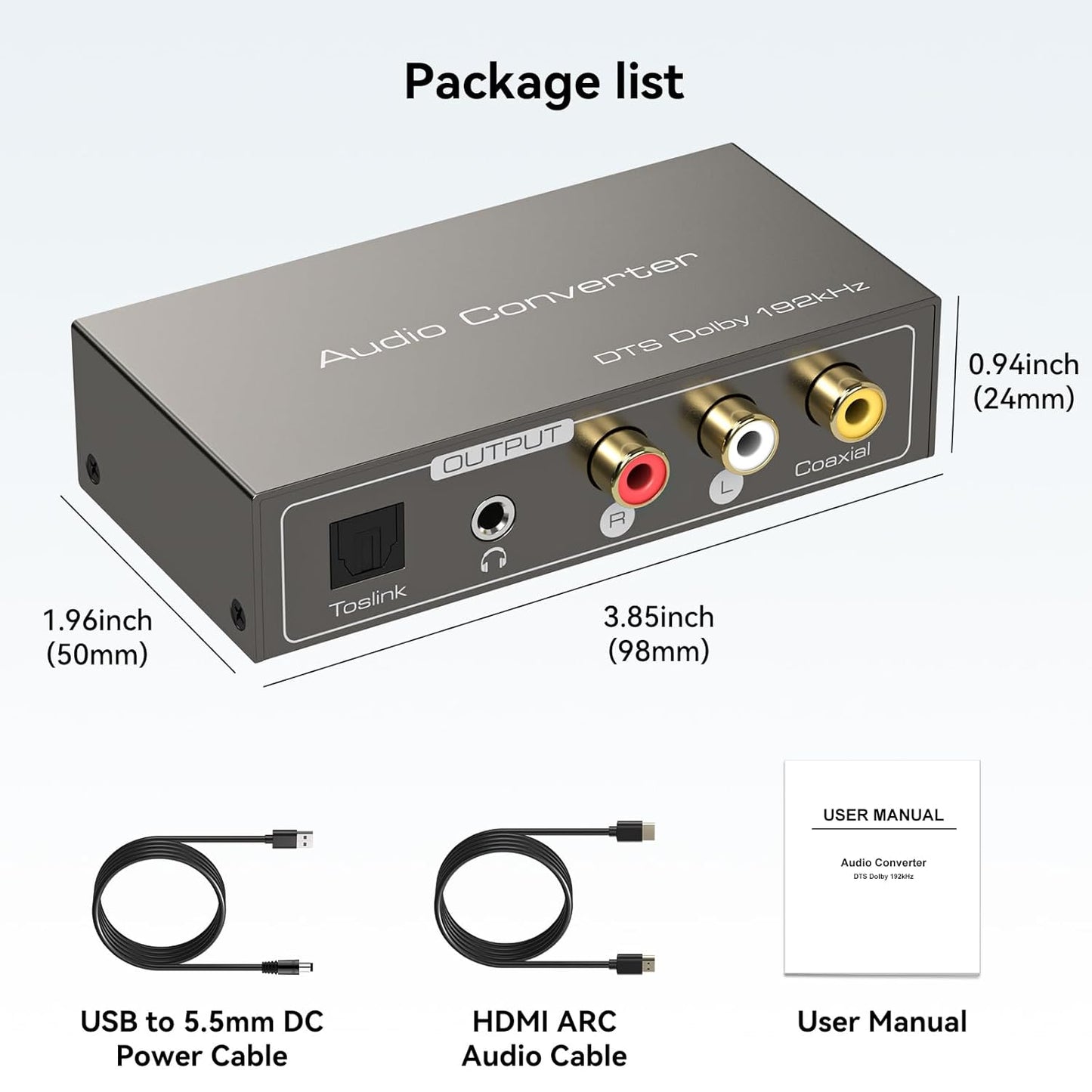 3 1 Dolby LPCM HDMI ARC to RCA Audio Converter in Digital to Analog Audio Converter with Optical Coaxial ARC Input