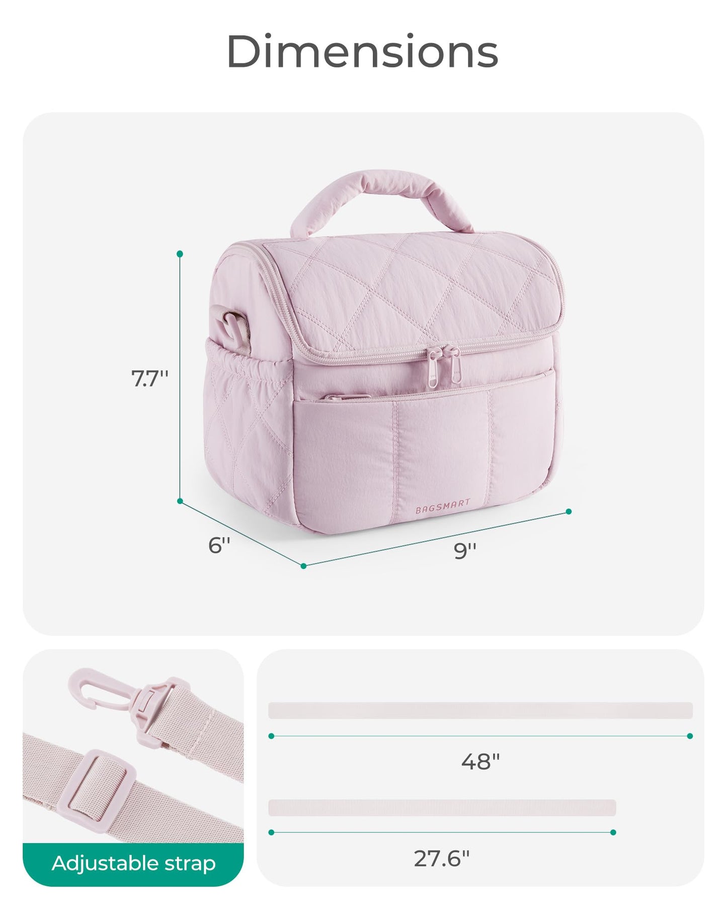 BAGSMART Insulated Lunch Bags for Women, Cute Quilted Lunch Box, Lightweight Puffy Padded Waterproof Lunch Tote, Reusable Lunch Cooler for Work Picnic Travel, Pink