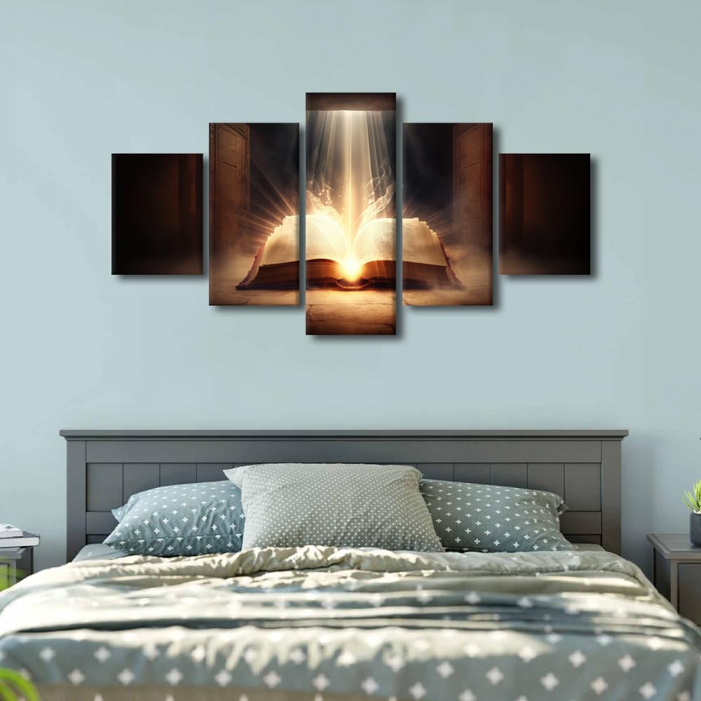 Canvas Wall Art for Bedroom Holy Bible Canvas Prints 5 Piece Wall Art Framed Wall Art Canvas Painting Wall Art Contemporary Wall Decor Religious Faith Artwork Wall Hanging, 60"x32"
