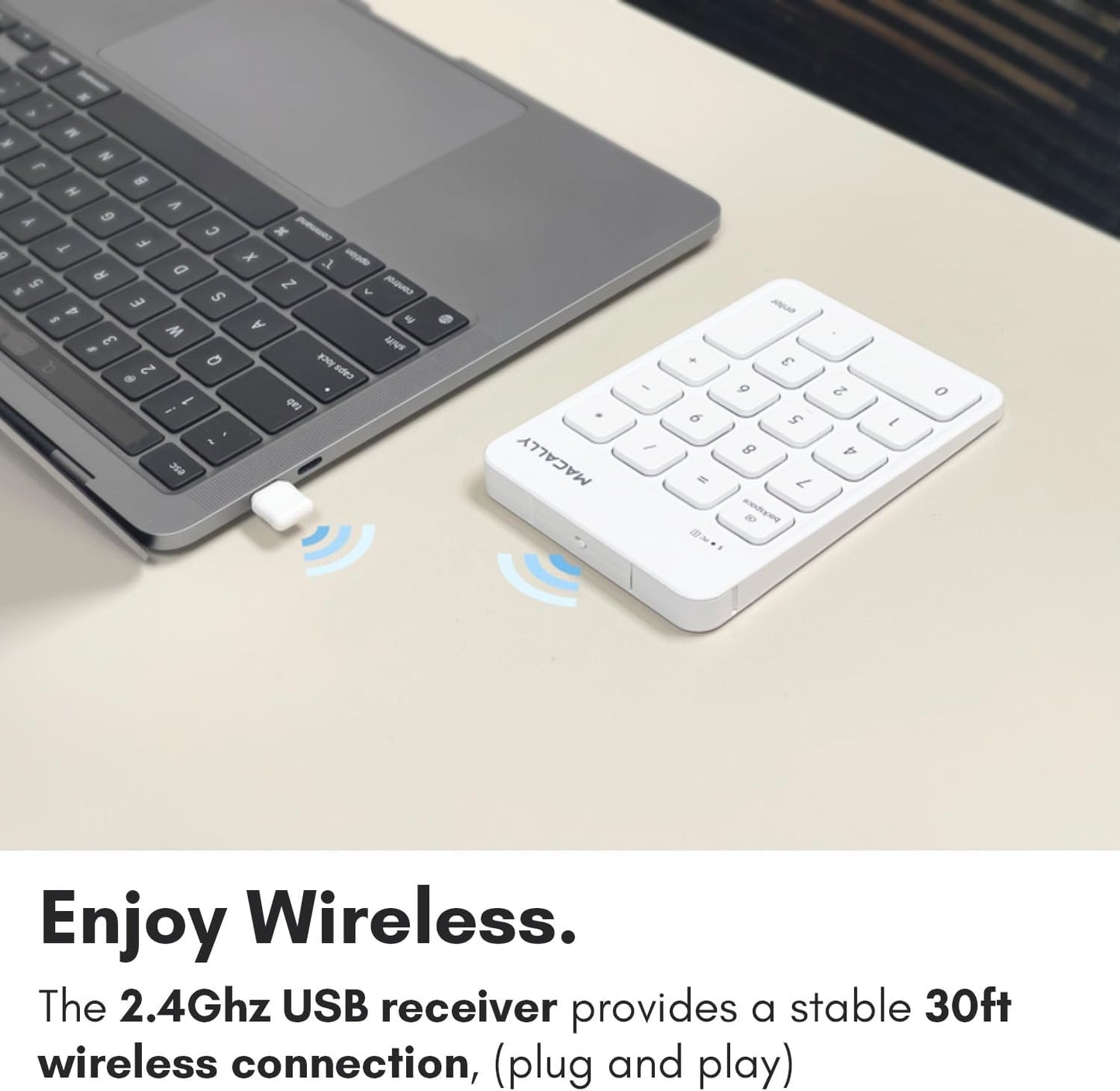 Macally 10 (2.4G USB C Wireless Number Pad | Numeric Keypad for Mac MacBook iMac | Wireless Key for Laptop PC Computer