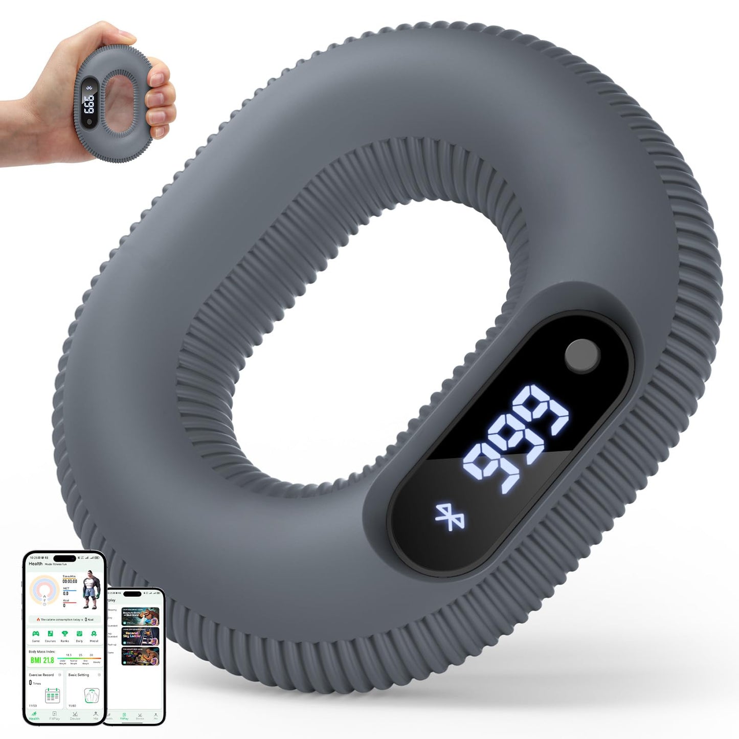 Grip Strength Trainer with Smart Bluetooth APP, Countable Hand Extension Exerciser for Muscle Building and Injury Recover, Portable Hand Exerciser at Office, School and Home Use, Silicone (30 LB)