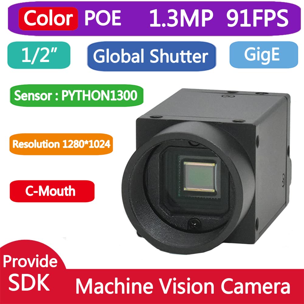HTENG VISHI GigE Ethernet 1.3MP 1/2" Color Industrial Camera Machine Vision Global Shutter C-Mouth Camera Sensor 1280X1024 91FPS