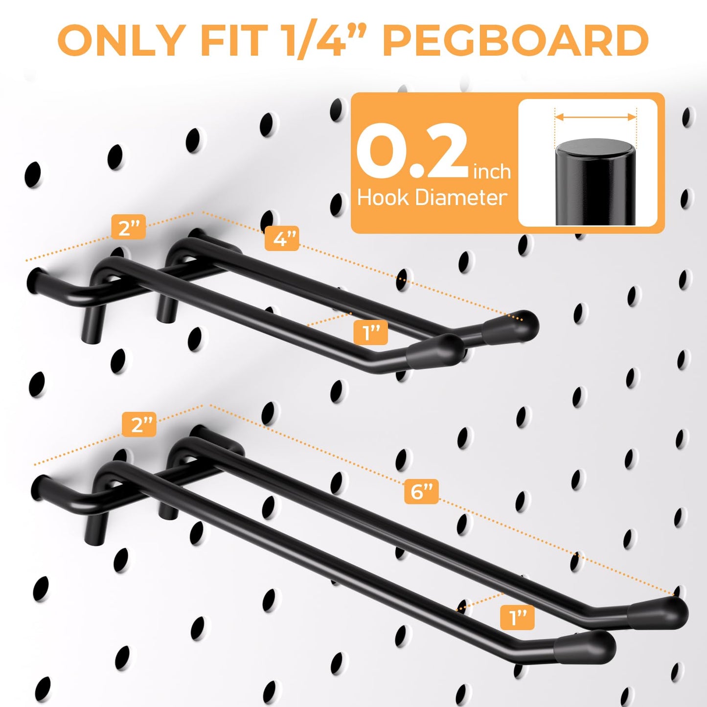 INCLY 4/6 Inch Black Pegboard Hooks, 36 Pack Heavy Duty Double Arm Peg Board Straight Hooks, Peg Board Tool Hangers Fit for 1/4" Pegboard Garage Hanging Tools, Craft Organizing, Kitchen, Store