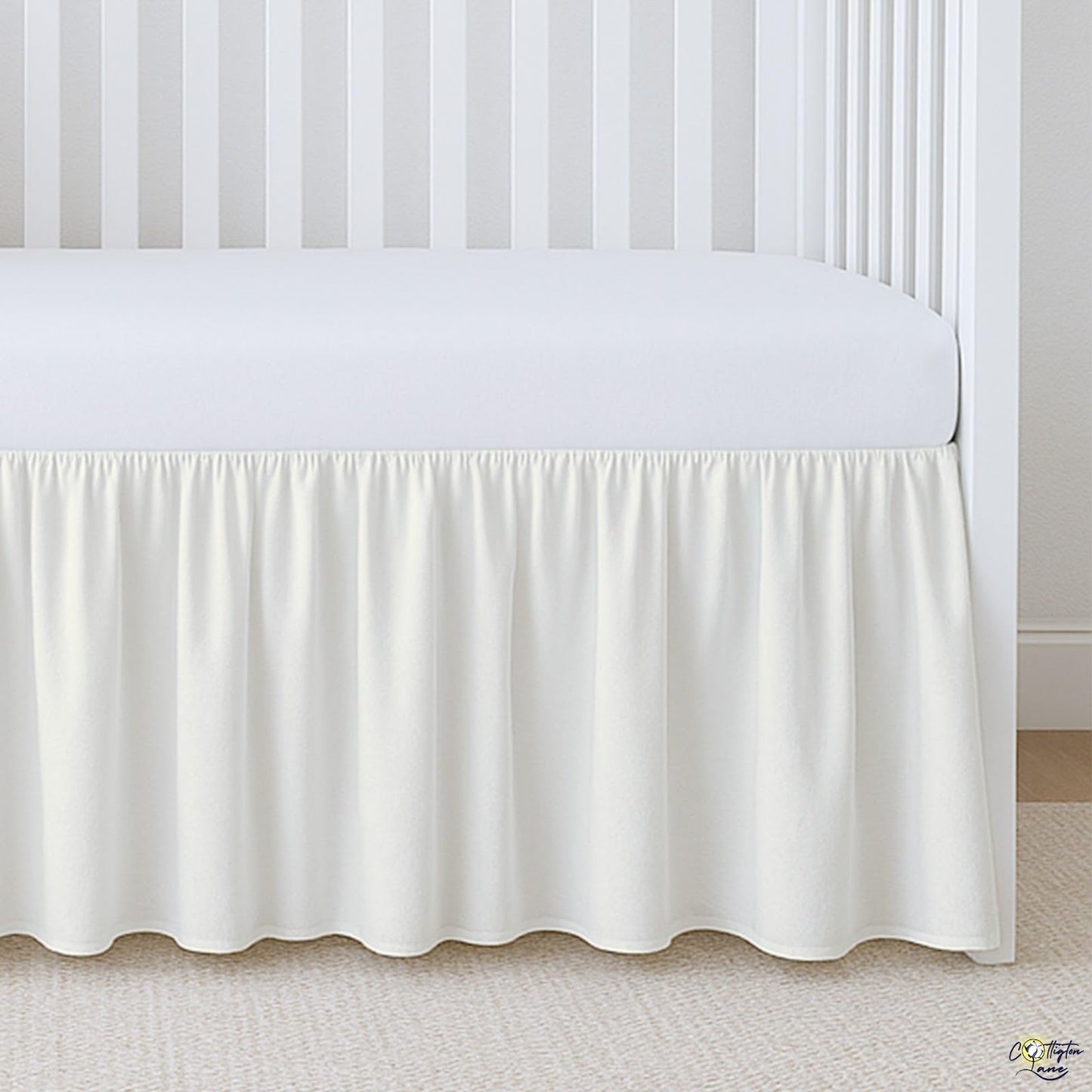 Cottington Lane Ivory Crib Skirt Dust Ruffle, Soft & Durable Nursery Crib Toddler Bedding Skirt for Baby Girls or Boys, Fits Standard Cribs 28" x 52" with 14" Drop, Classic Ruffled Design