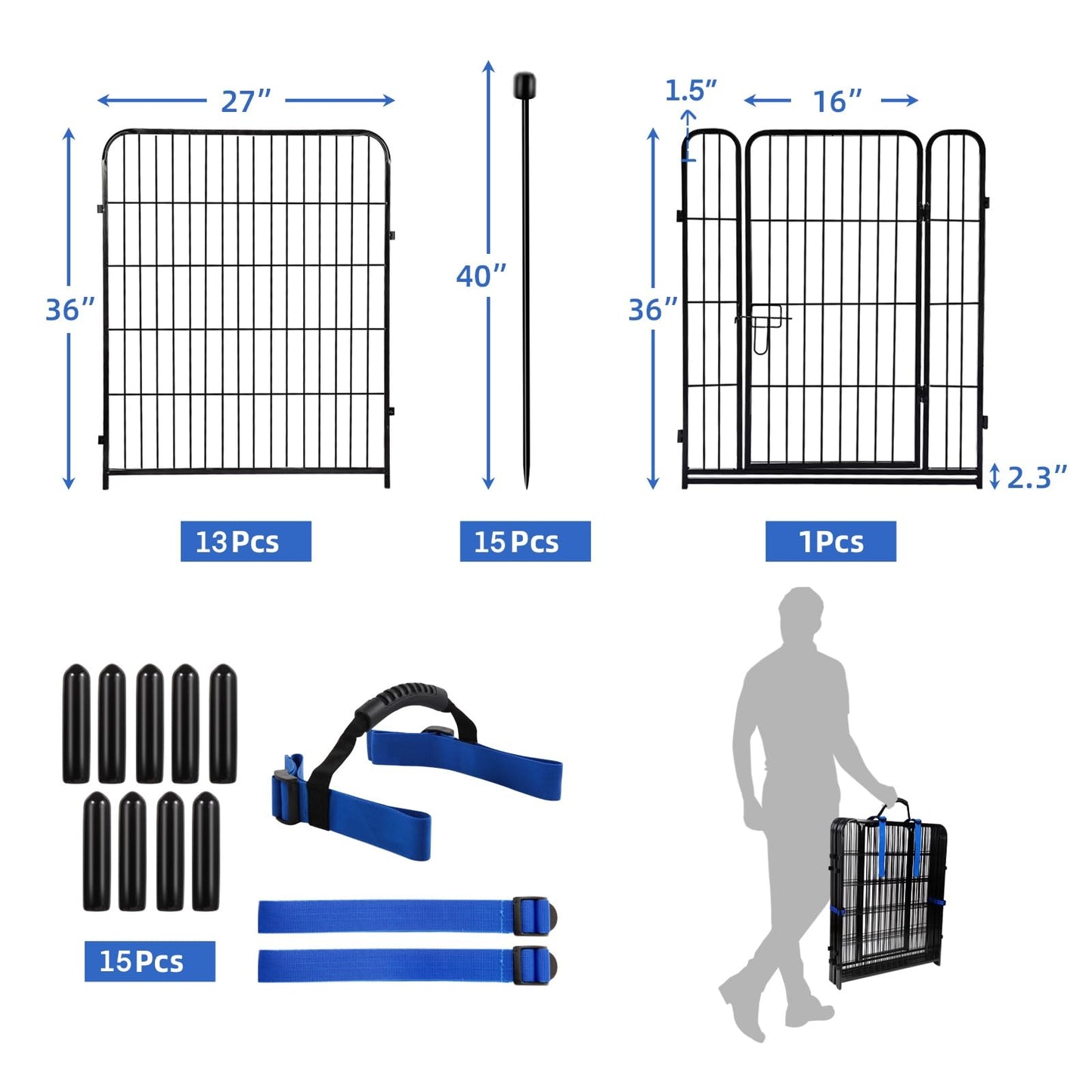 ADAVIN Garden Fence with Gate 36 in(H)×31 Ft(L) 14 Panels, Camping Fence, Tall Animal Barrier Fence, Pet Fences for Dogs Outside, Black Metal Decorative Garden Fencing, Flower Bed Fencing