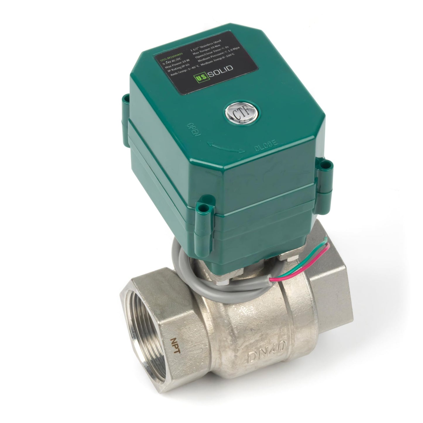 U.S. Solid 1-1/2” Motorized Ball Valve - NSF Certified 304SS Electric Ball Valve with Full Port, 9-24V AC/DC, 2-wire Auto Return, Normally Closed