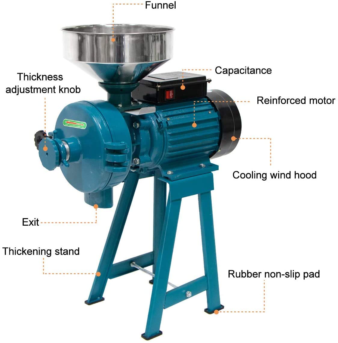 Grain Mills, Upgraded 3000W Wet Dry Cereals Grinder Electric Grain Grinder Corn Mill Heavy Duty 110V Commercial Grain Grinders Machine Rice Corn Grain Coffee Wheat Feed Mills with Funnel