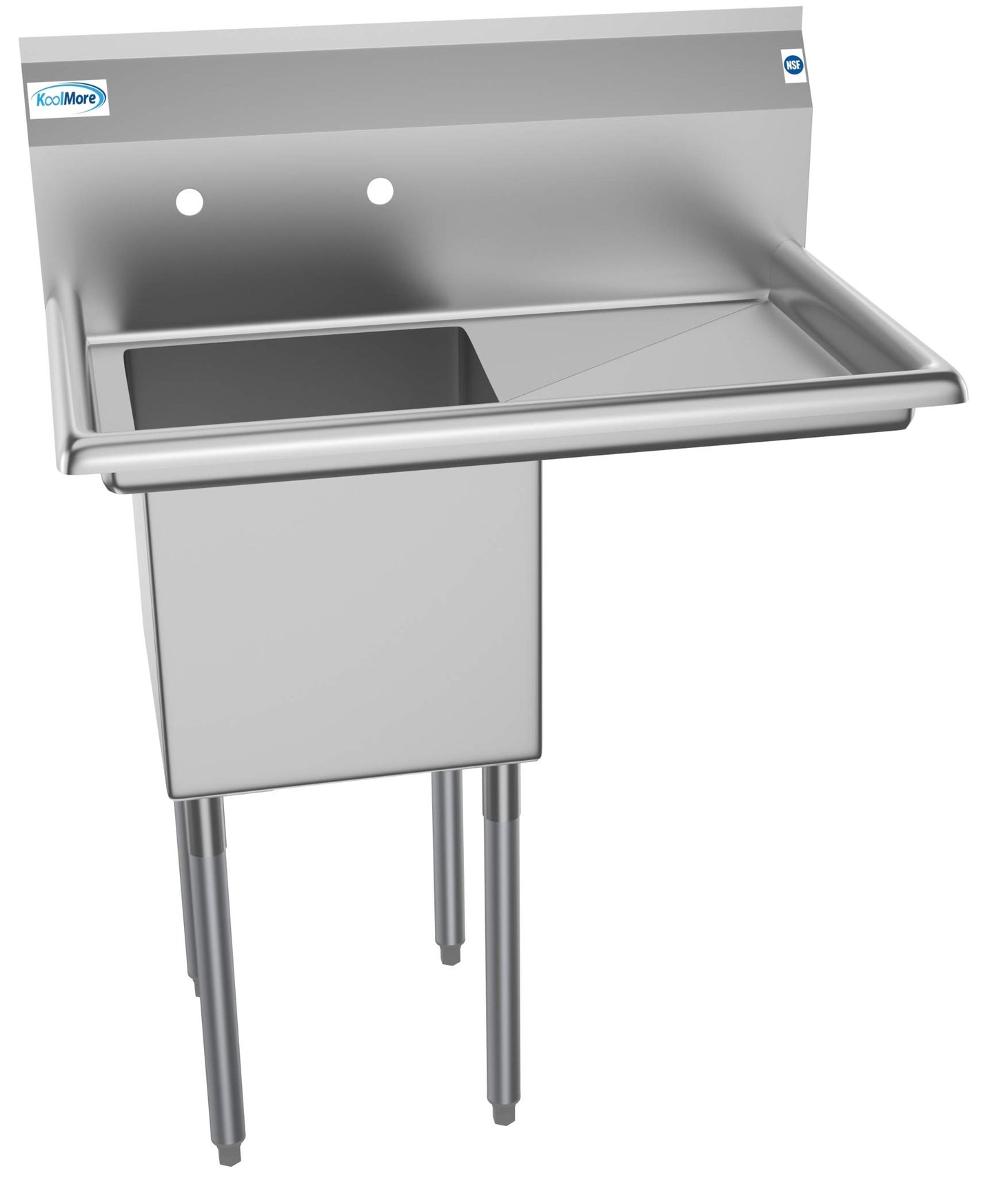 KoolMore 1 Compartment Stainless Steel NSF Commercial Kitchen Prep & Utility Sink with Drainboard - Bowl Size 15" x 15" x 12", Silver