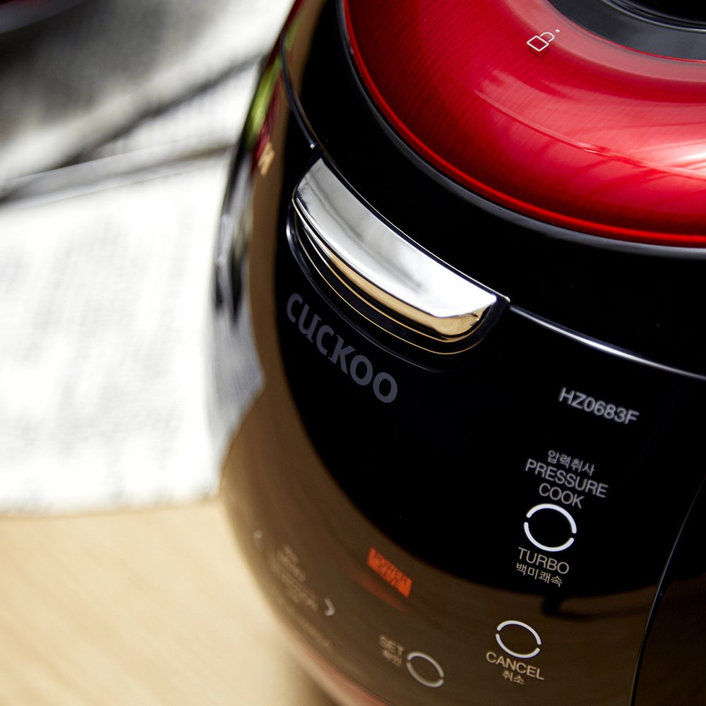 CUCKOO IH Pressure Rice Cooker 16 Menu Options: White, Brown, Porridge, Sushi, & More, LED Screen, Fuzzy Logic Tech, 26 PSI (Pressure), 6 Cups / 1.5 Quarts (Uncooked) CRP-HZ0683FR Red/Black