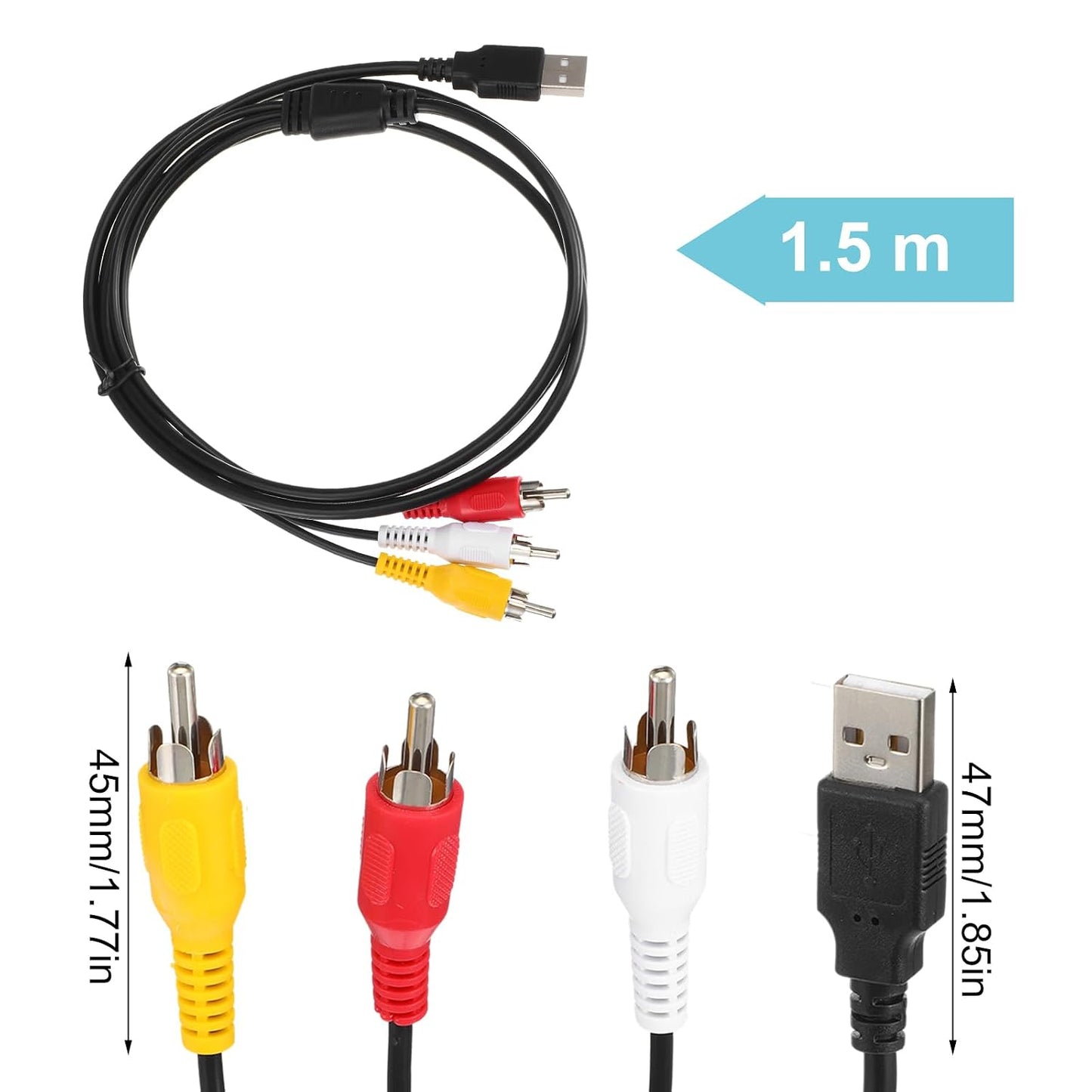 Zelphvt 5ft USB to RCA Cable USB Male to RCA Male Stereo Audio Cable Converter USBs RCAs Audio Cables for DVDs Digital