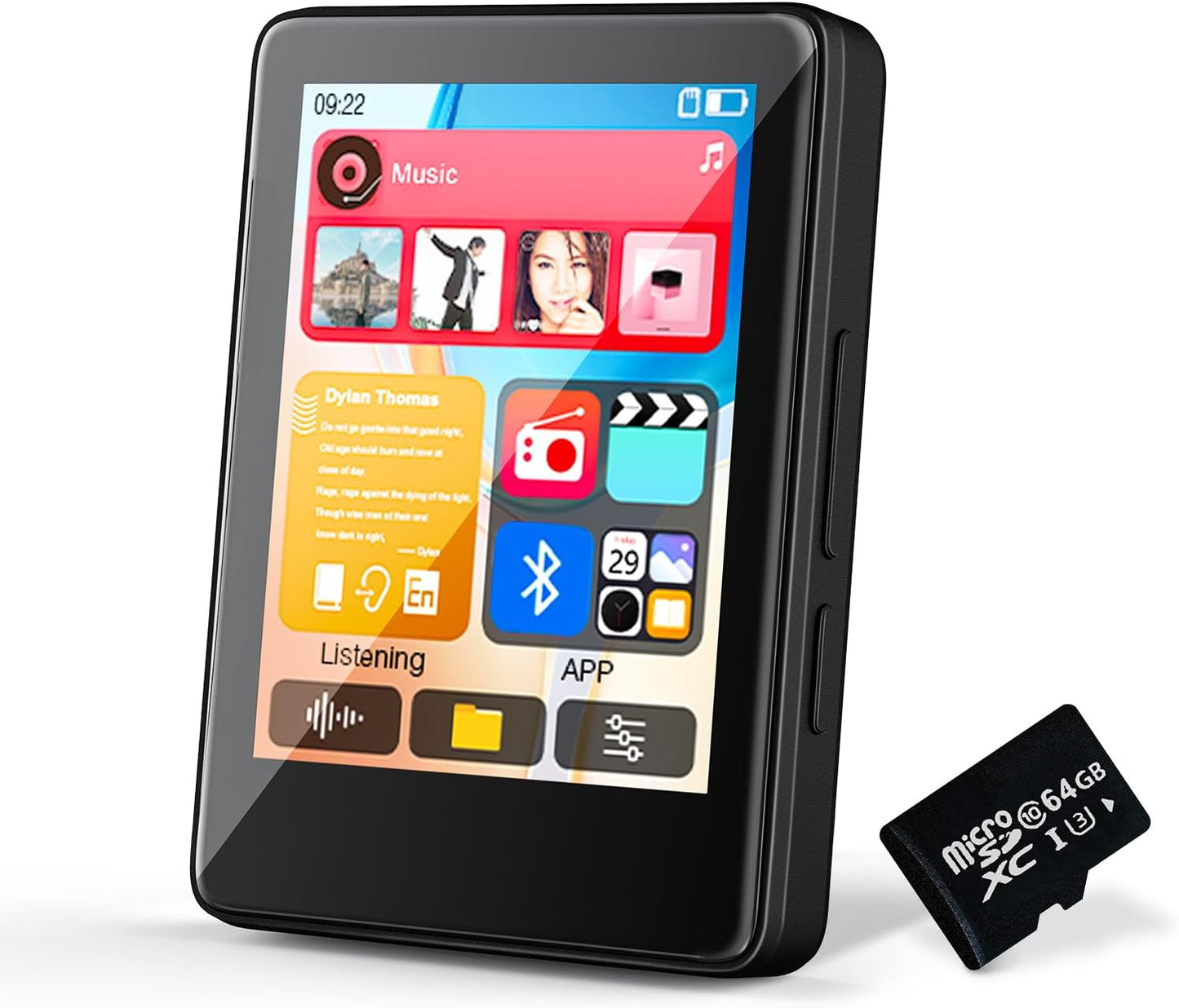 freeout 64GB MP3 MP3 Player with Bluetooth, Music Player with Built-in HD Speaker, Player for Kids, FM Radio, Voice