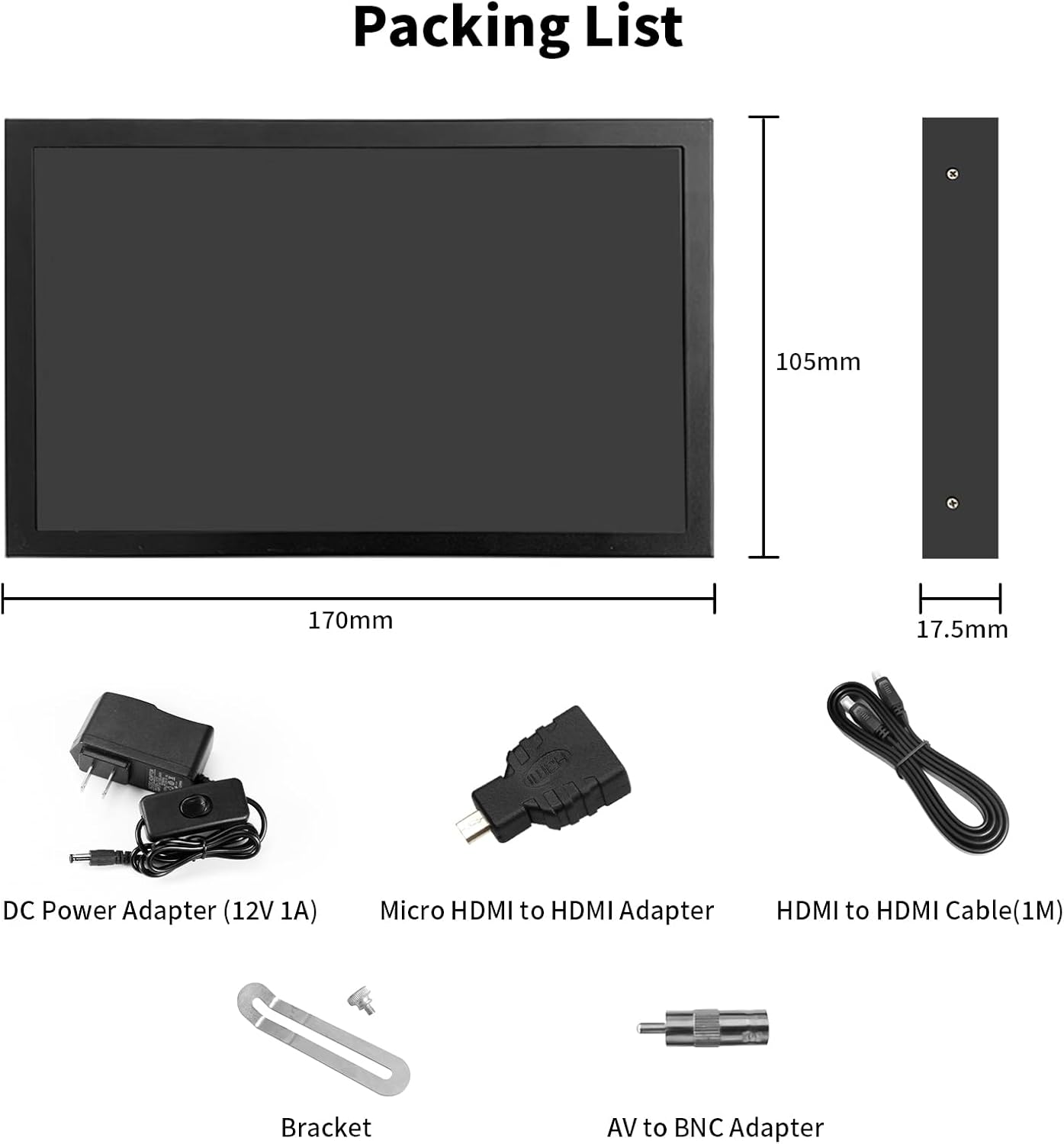 CUQI 7 Inch 1024600 Small Monitor, IPS Mini Monitor with Built-in Speakers/HDMI/VGA/AV Input for Raspberry Pi, PC, TV
