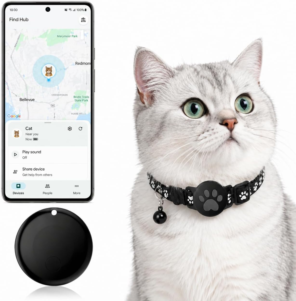 JNLIK Pet Tracker,GPS Collar for Cats (Android Only) Smart tag,Waterproof Compatible with Google Find My,No Monthly