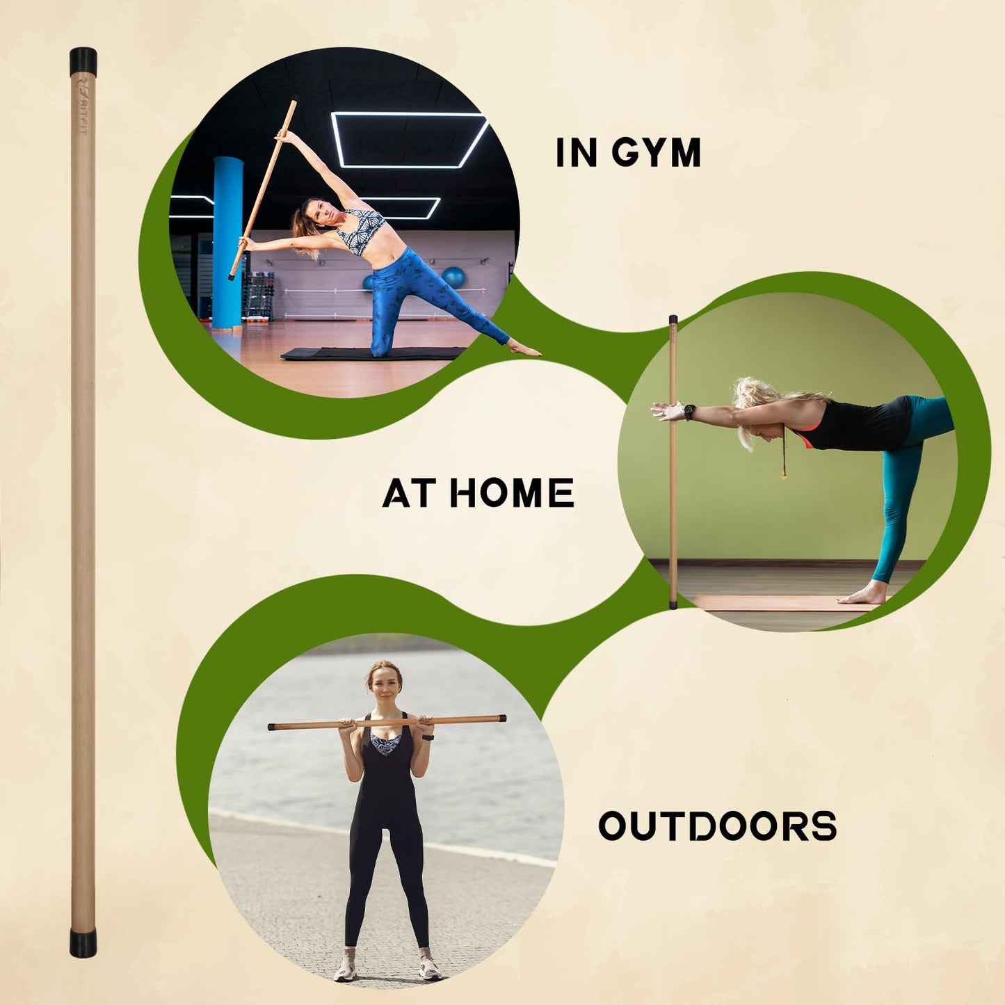 RitFit 5ft Natural Bamboo Yoga Stick, Exercise Stick, Stretching Stick, Versatile Tool for Yoga Practice, Stretching, Flexibility