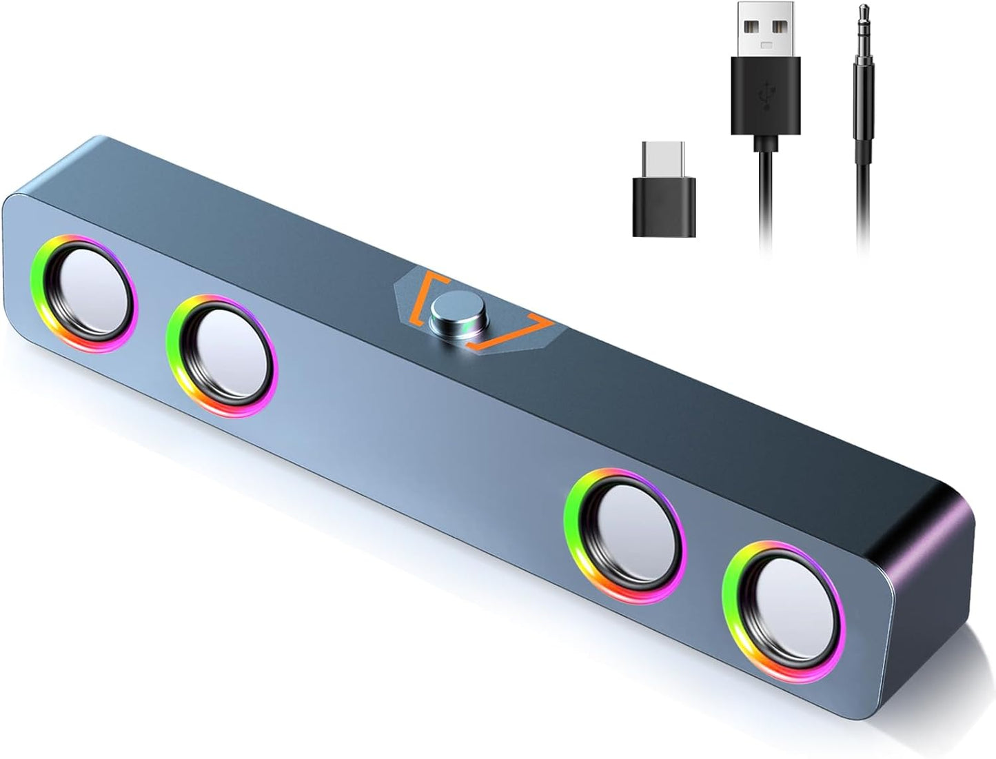 Elimavi 2.0-Channel 3.5mm Computer Speakers for Desktop PC, Speakers with Static LED Lighting and Volume Control