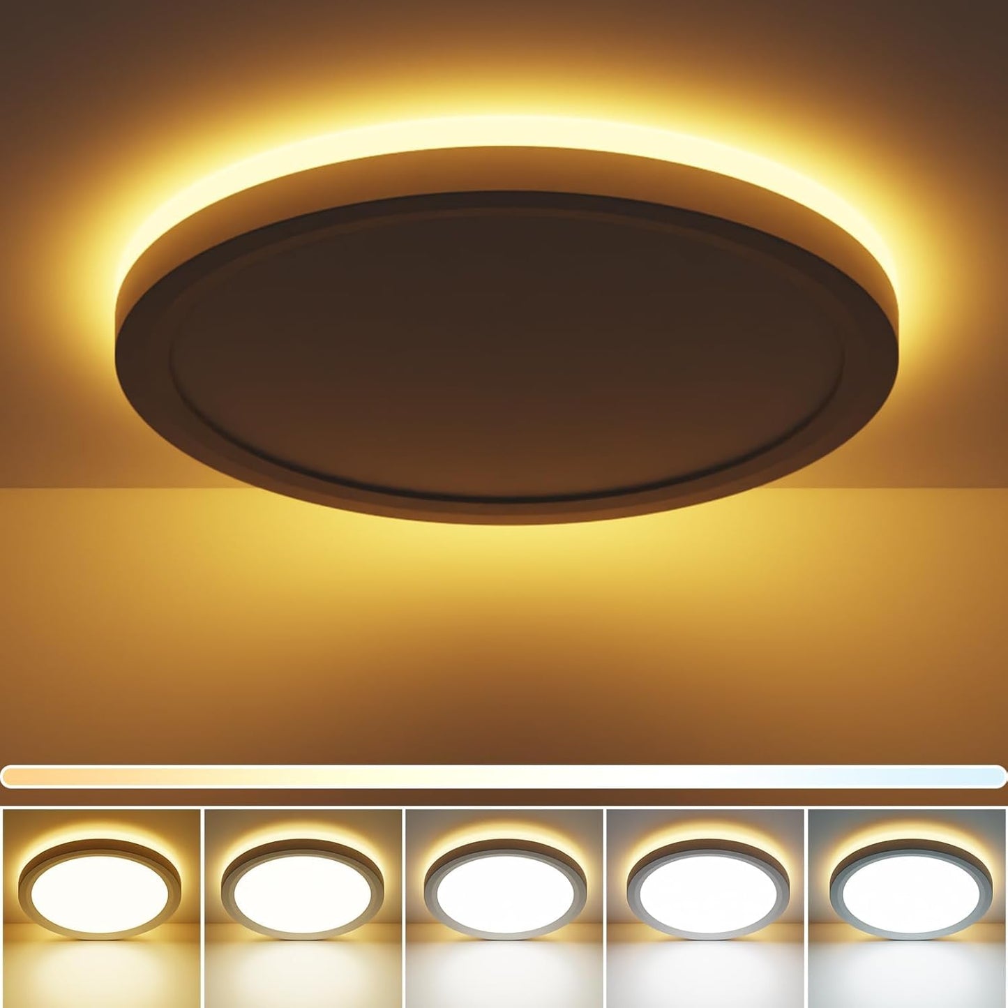 Skiennix 19-Inch LED Flush Mount Ceiling Light - 36W, 3960LM, Night Light Feature | Large Round White Fixture for Bedroom, Bathroom, Kitchen
