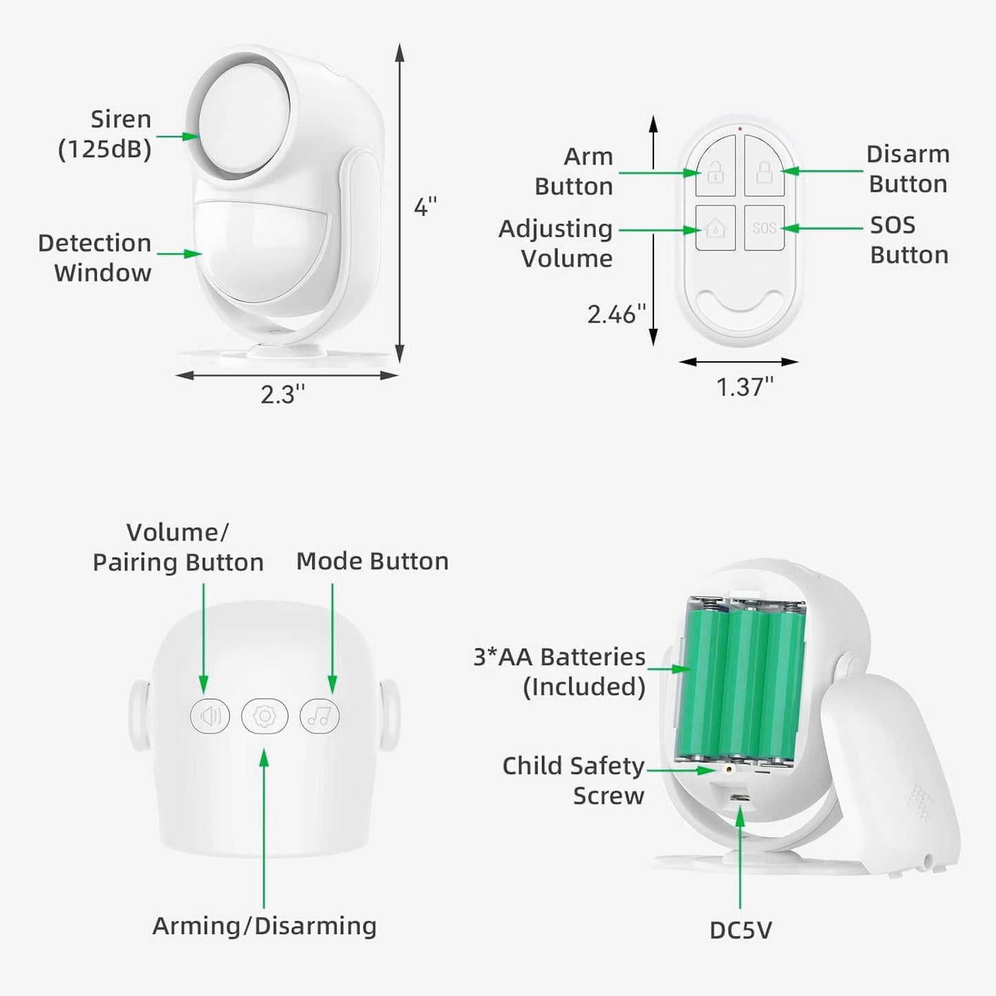 luckydeer 125dB 328ft (40ft 3*AA Loud Motion Sensor Alarm with Remote Control PIR Detector, Batteries), Indoor Wireless