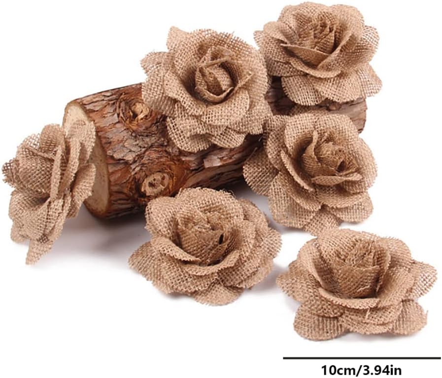 Skiennix 12PCS Large Burlap Flowers - Handmade Jute Roses for Wedding & Craft Decorations | 3.15 in